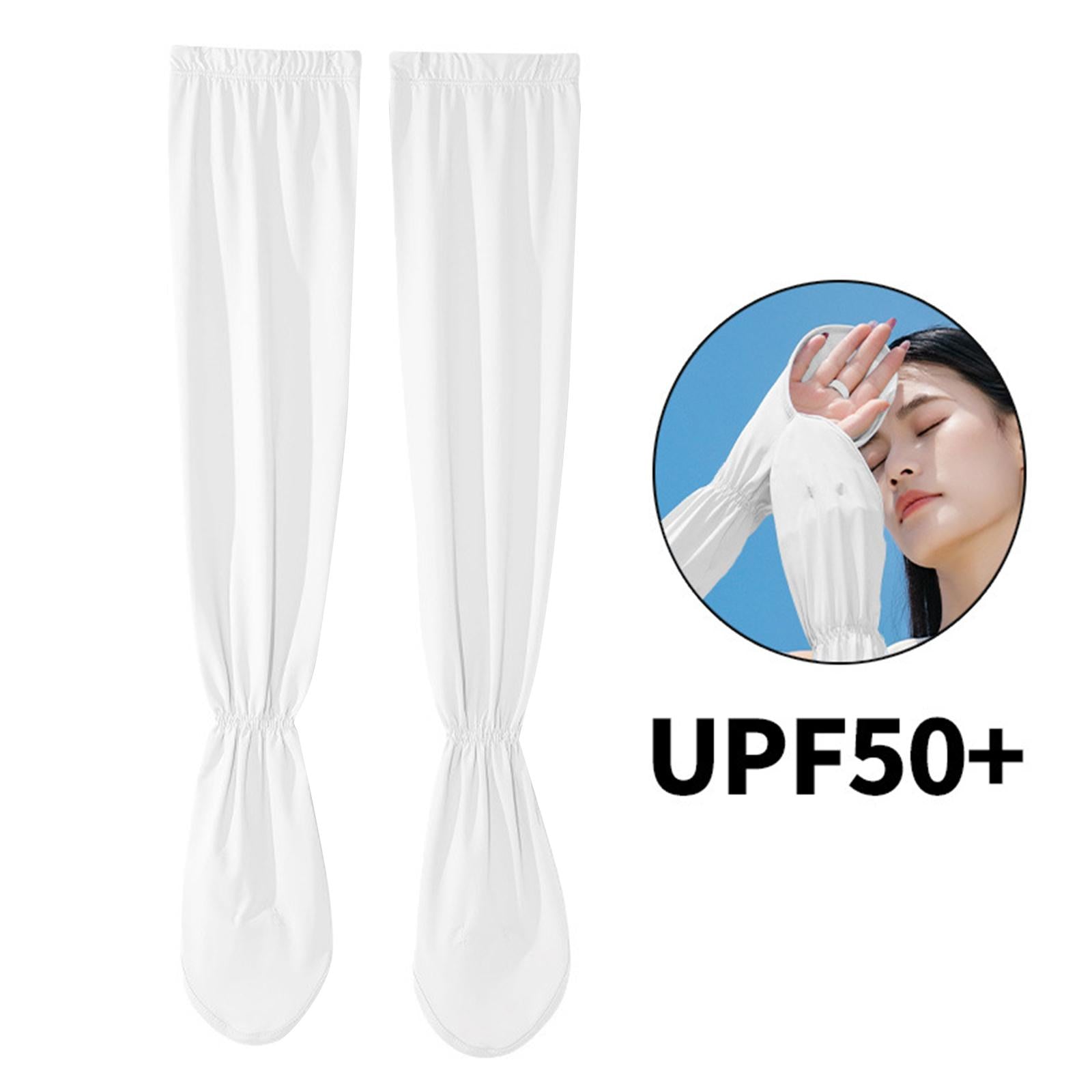 Adjustable Arm Sleeves with Gloves Driving Sun Sleeves for Garden Lawn Women White