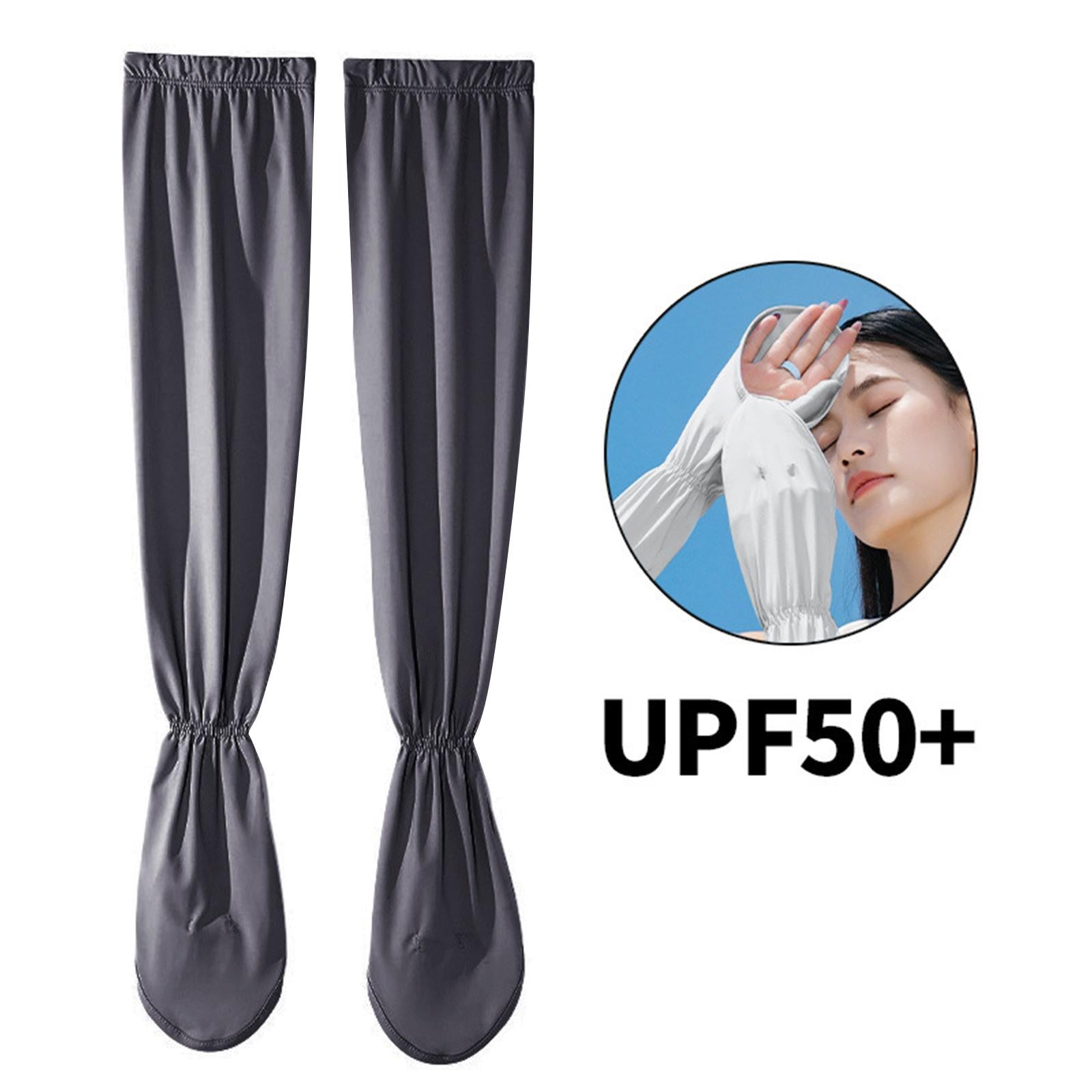 Adjustable Arm Sleeves with Gloves Driving Sun Sleeves for Garden Lawn Women Deep Grey