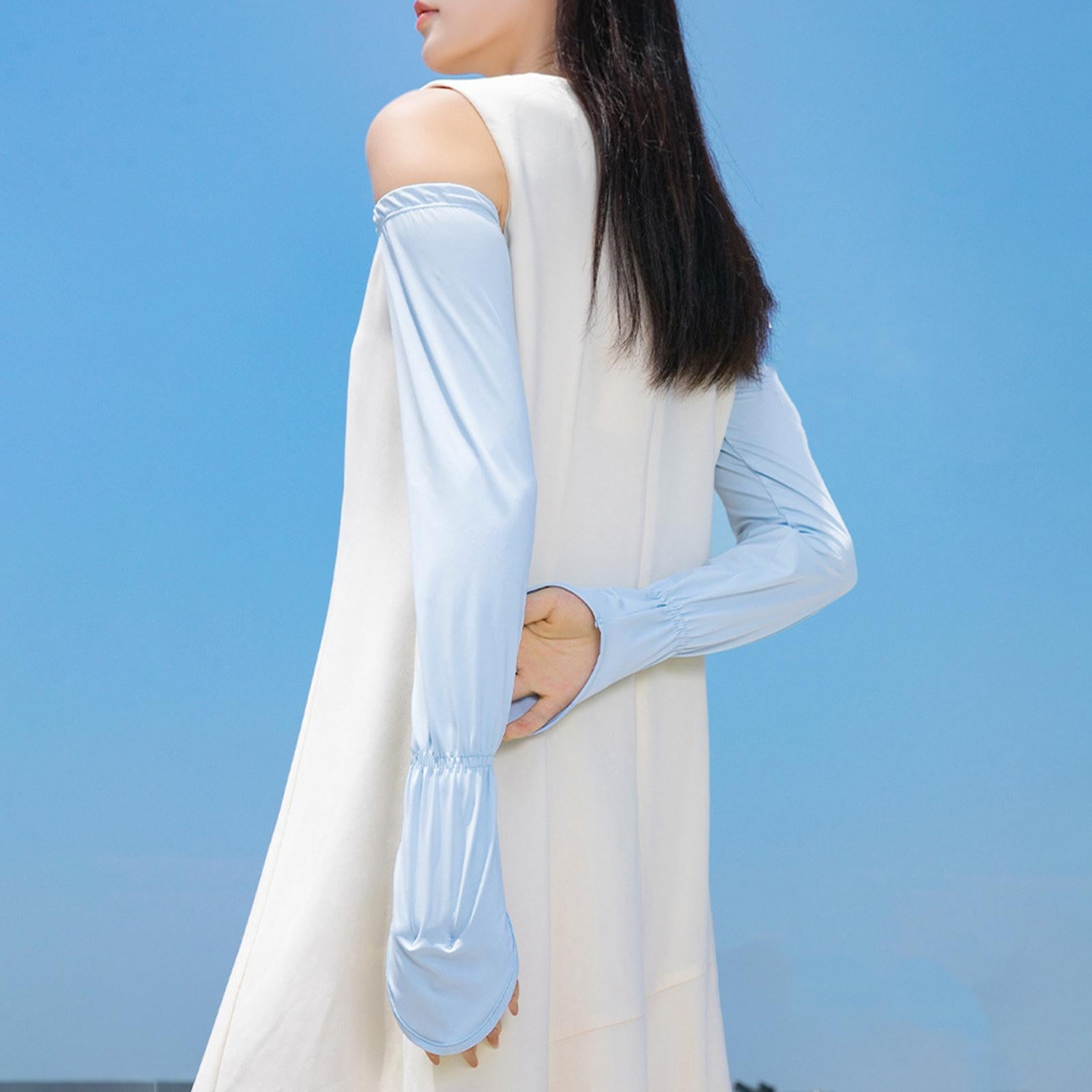 Adjustable Arm Sleeves with Gloves Driving Sun Sleeves for Garden Lawn Women Blue