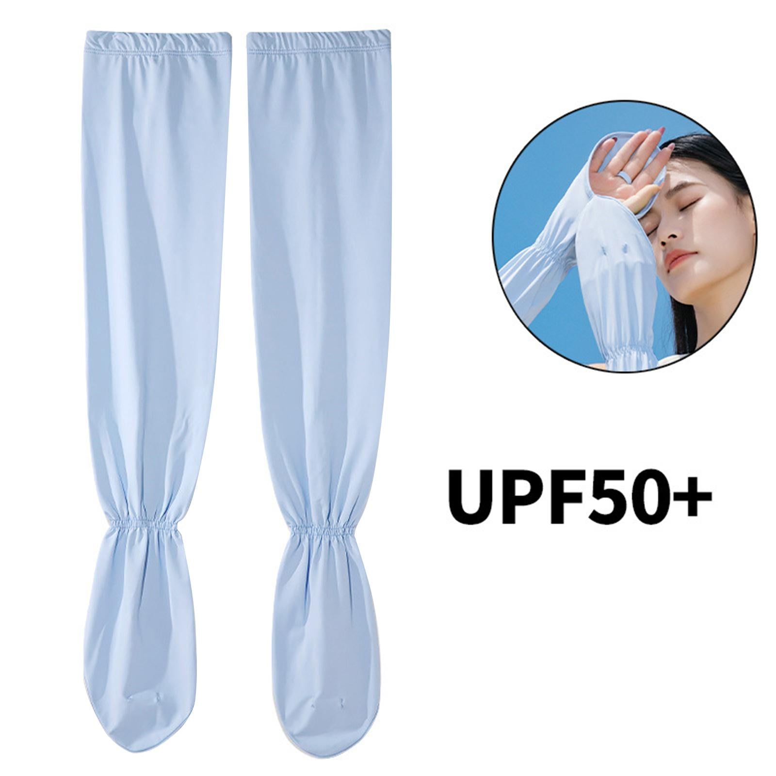 Adjustable Arm Sleeves with Gloves Driving Sun Sleeves for Garden Lawn Women Blue