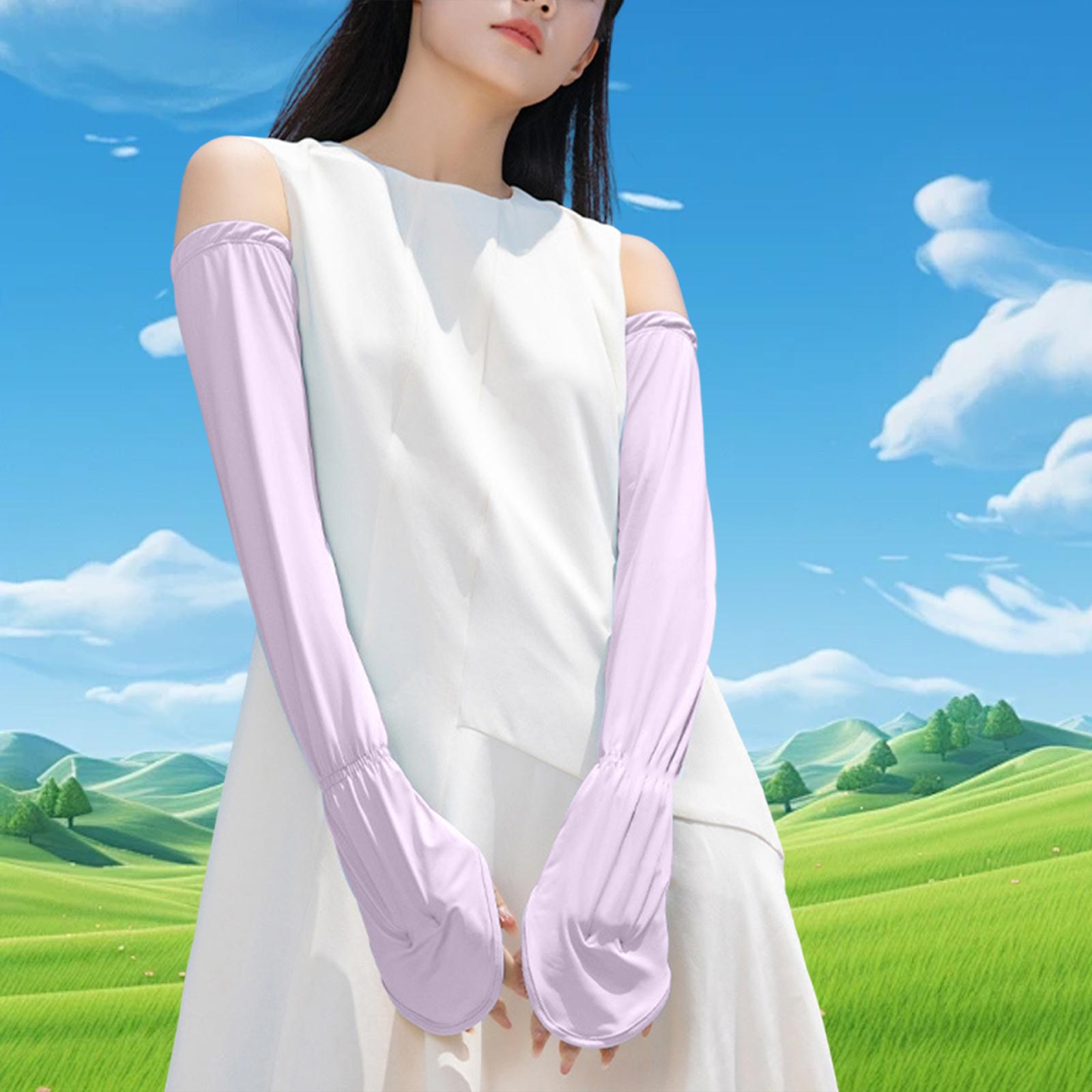 Adjustable Arm Sleeves with Gloves Driving Sun Sleeves for Garden Lawn Women Purple