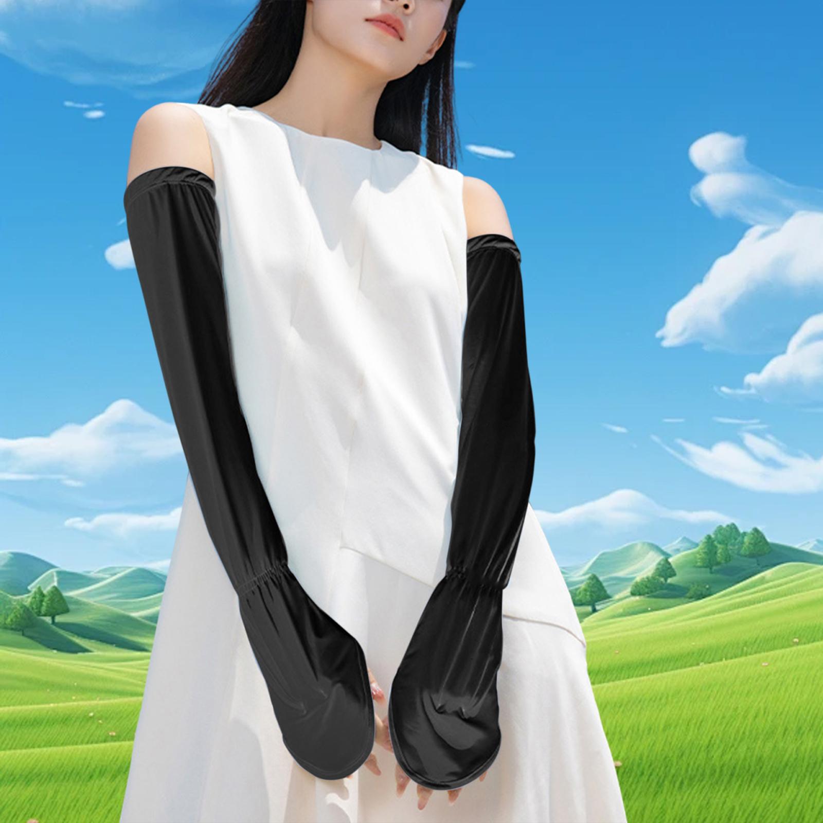 Adjustable Arm Sleeves with Gloves Driving Sun Sleeves for Garden Lawn Women Black