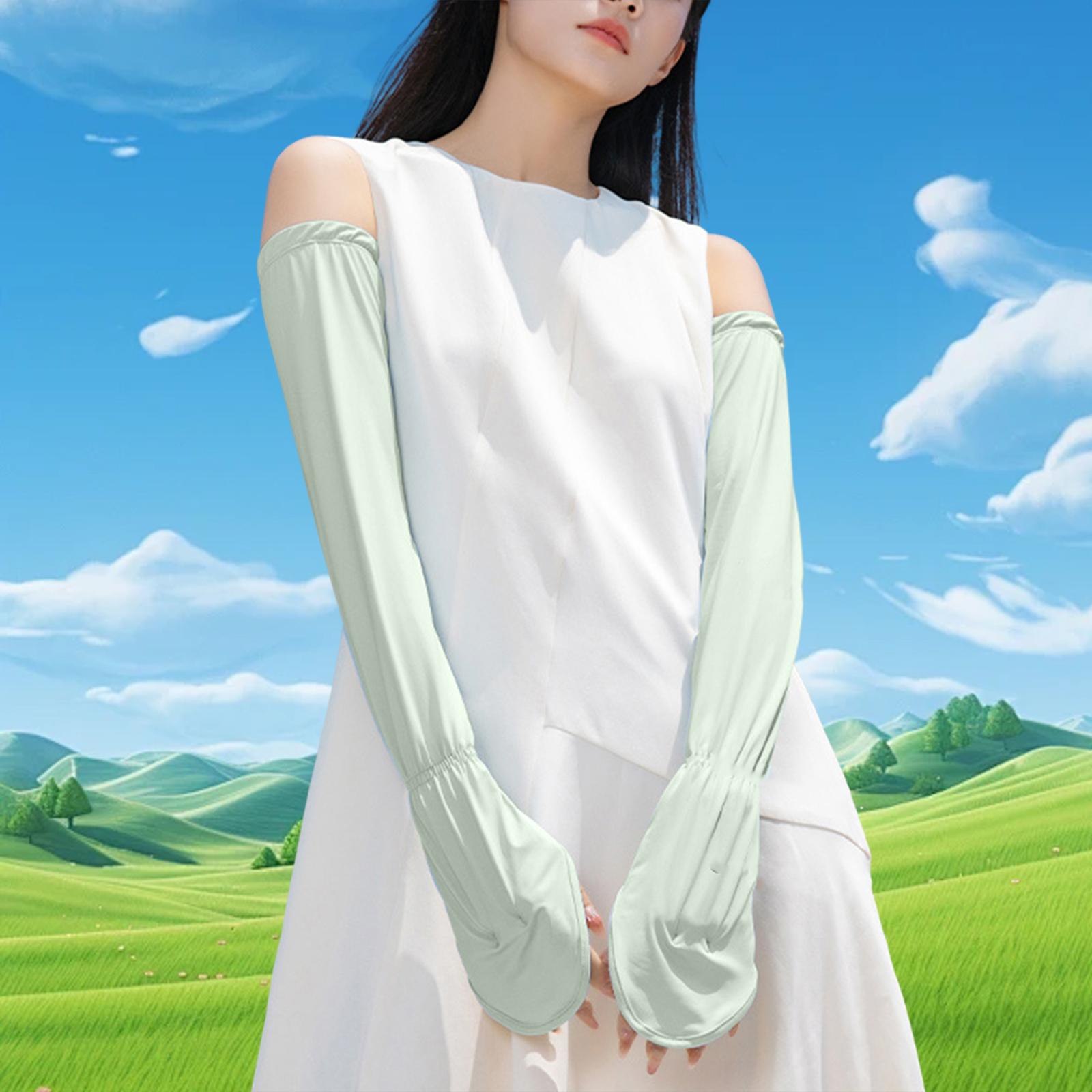 Adjustable Arm Sleeves with Gloves Driving Sun Sleeves for Garden Lawn Women Green