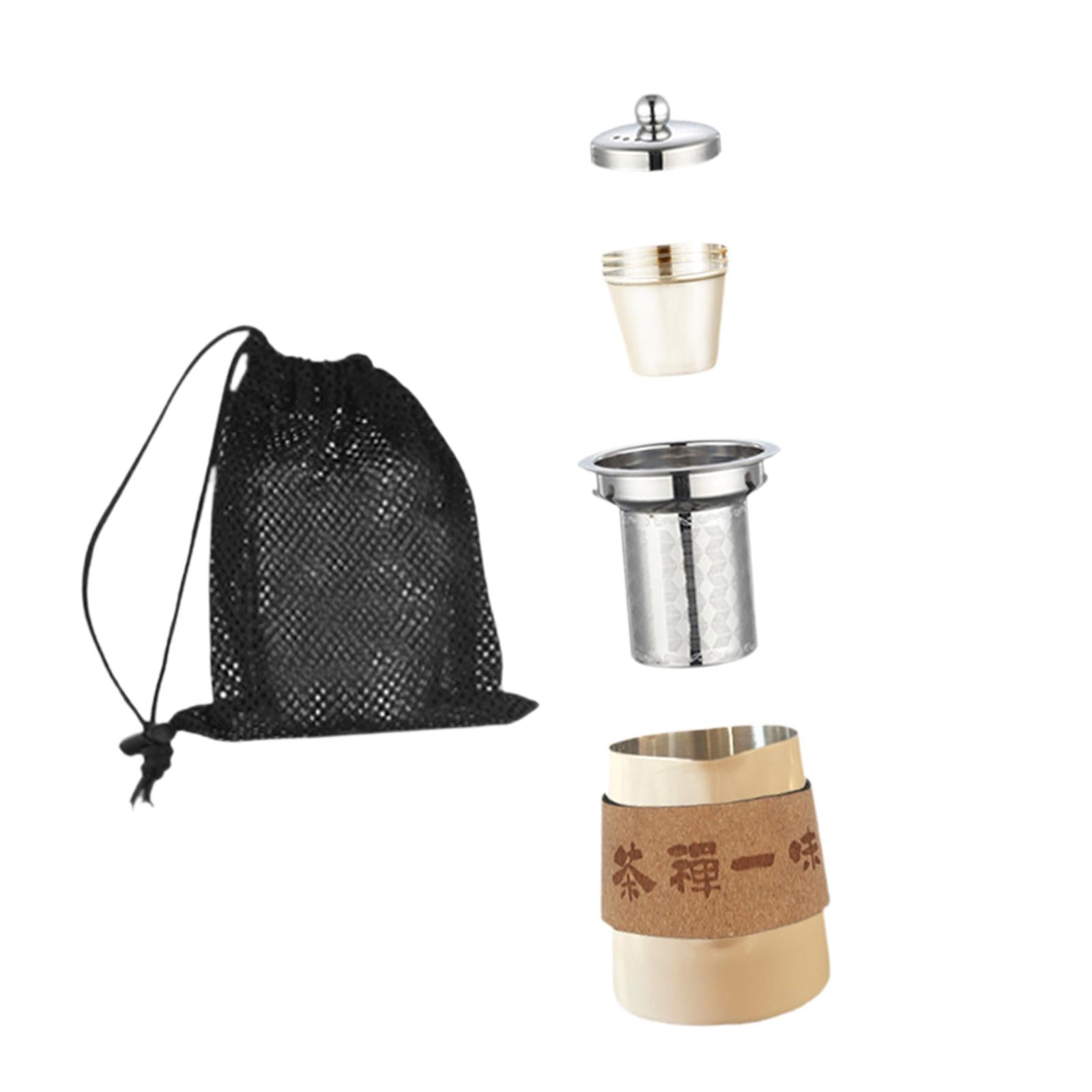 Camping Tea Kettle Mugs Set Stainless Steel Tea Pot for Hotel Fishing Picnic beige