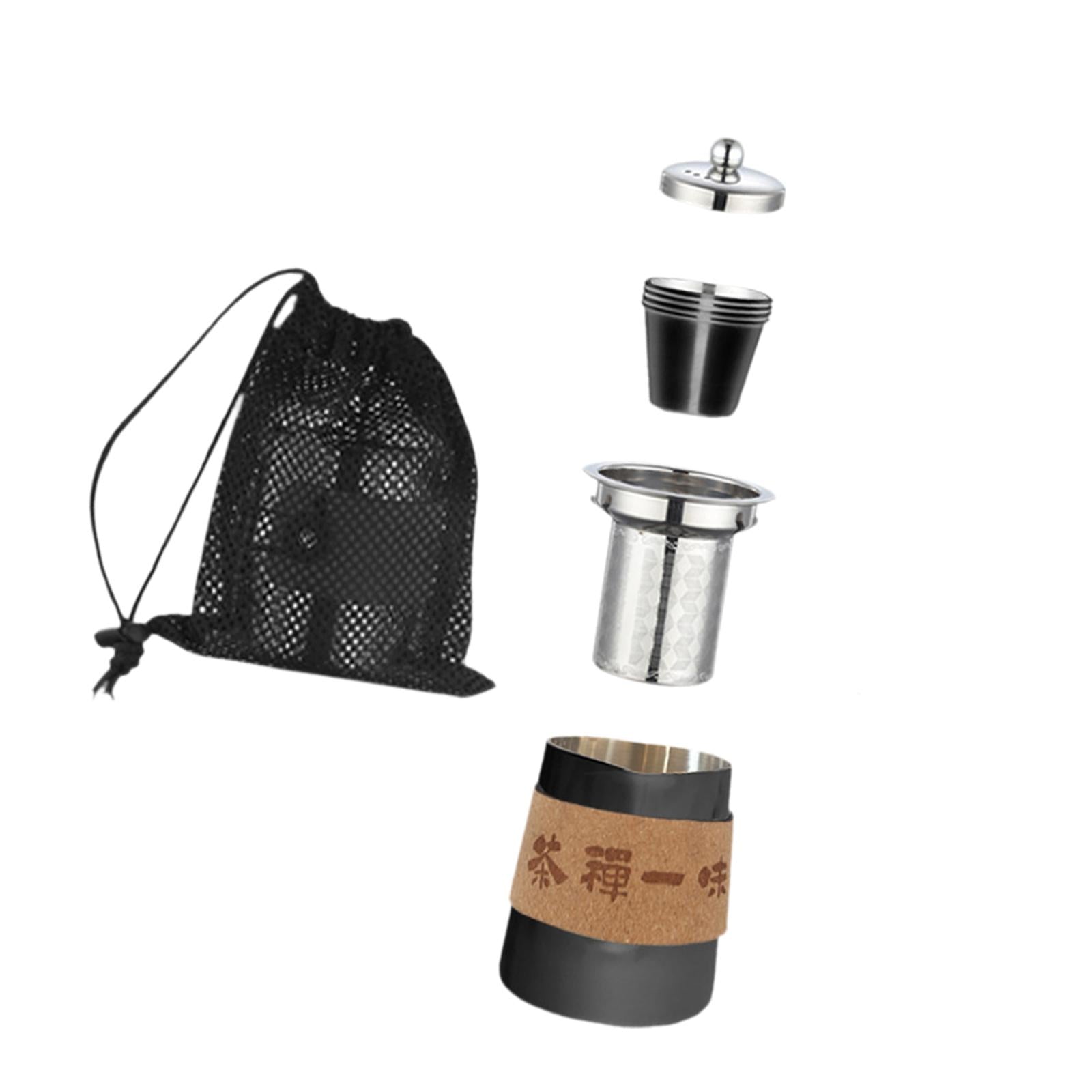 Camping Tea Kettle Mugs Set Stainless Steel Tea Pot for Hotel Fishing Picnic black