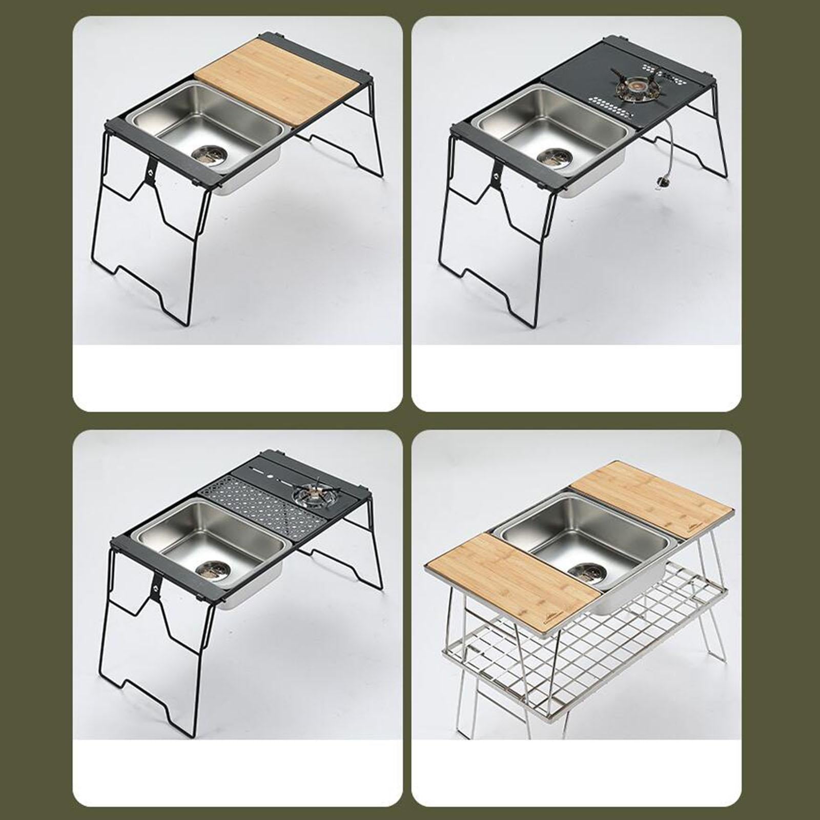 Stainless Steel Camping Sink Camping Table Sink for Cooking Fishing Barbecue