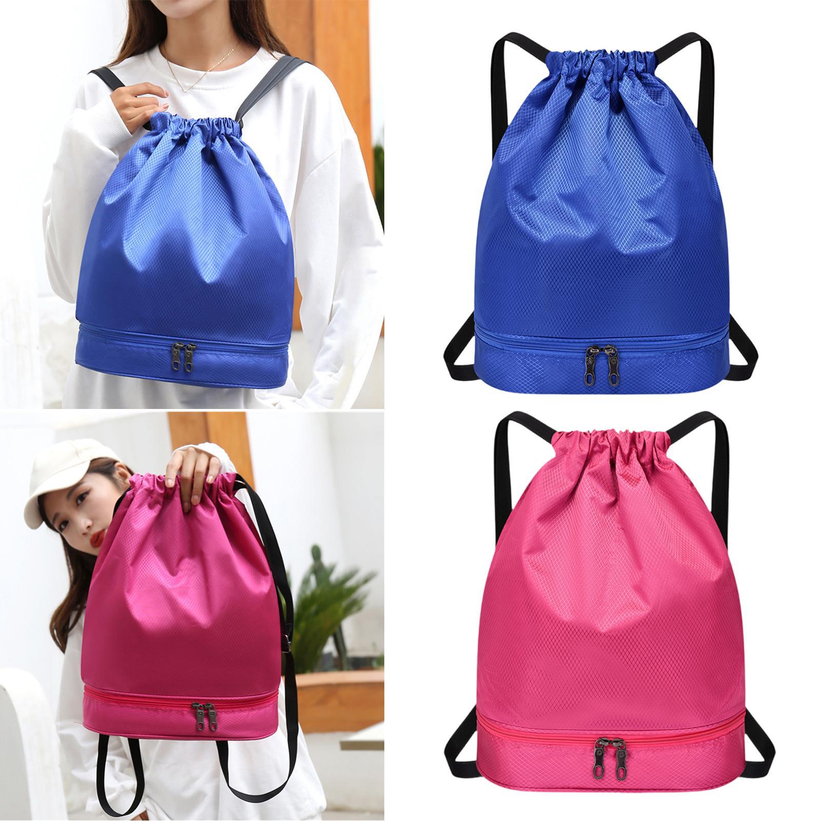 Drawstring Backpack Bag Multifunction Fitness Bag for Shopping Street Sports Blue
