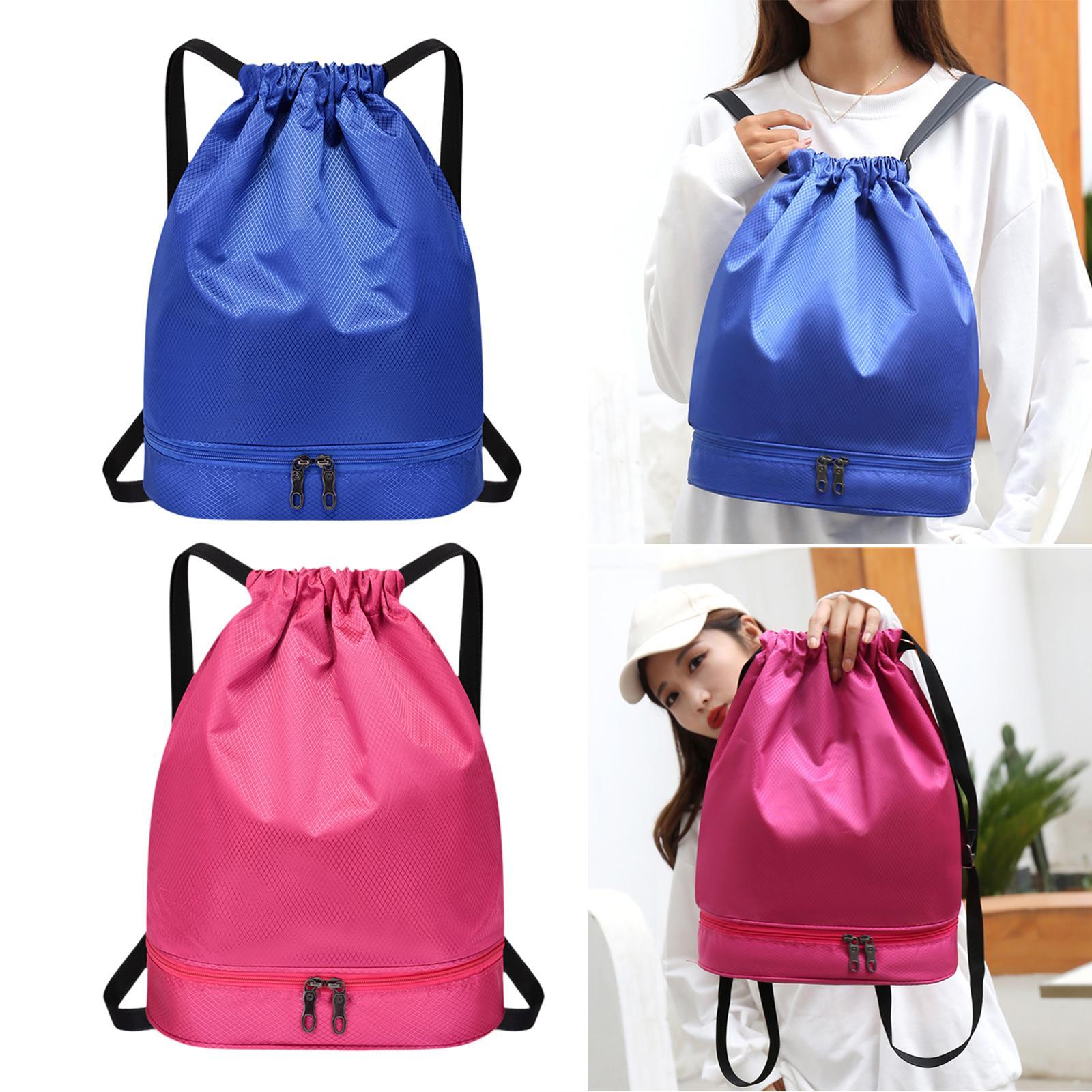 Drawstring Backpack Bag Multifunction Fitness Bag for Shopping Street Sports Blue