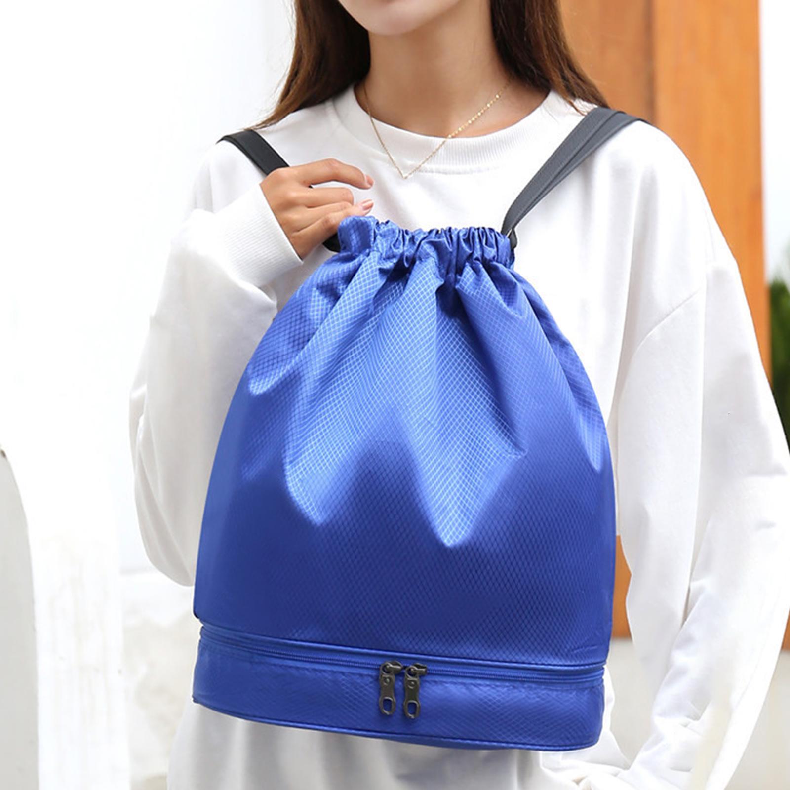 Drawstring Backpack Bag Multifunction Fitness Bag for Shopping Street Sports Blue
