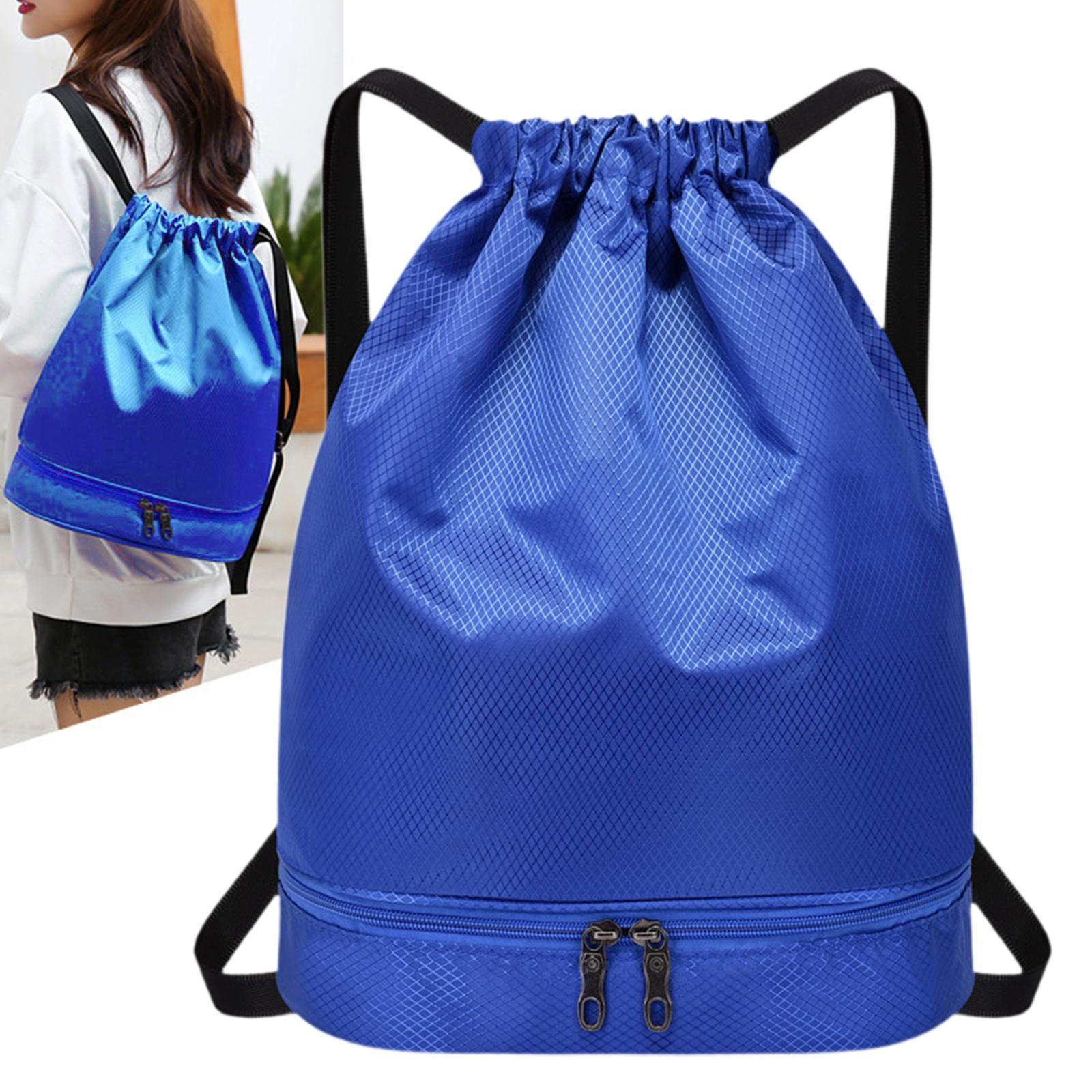 Drawstring Backpack Bag Multifunction Fitness Bag for Shopping Street Sports Blue