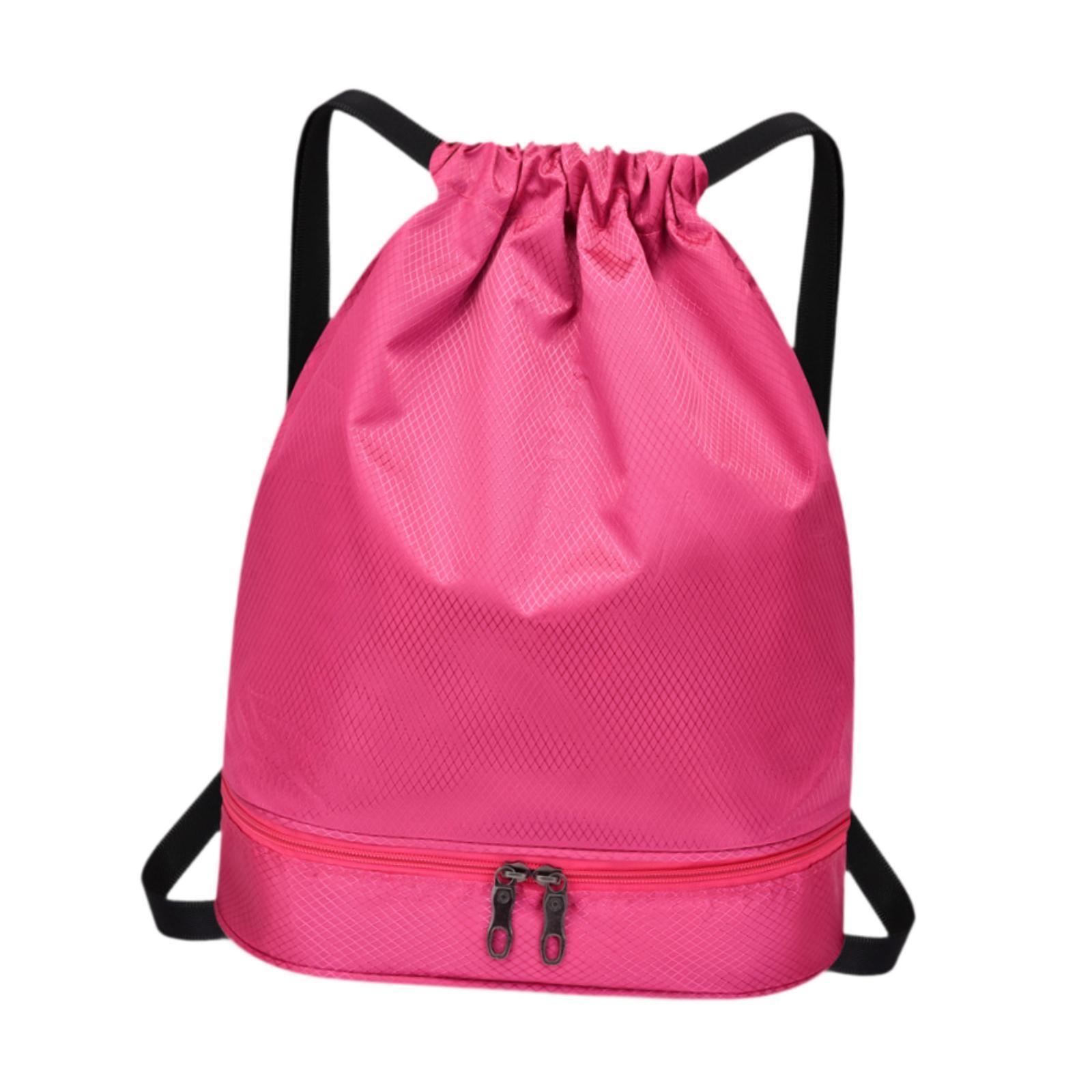 Drawstring Backpack Bag Multifunction Fitness Bag for Shopping Street Sports Rose Red