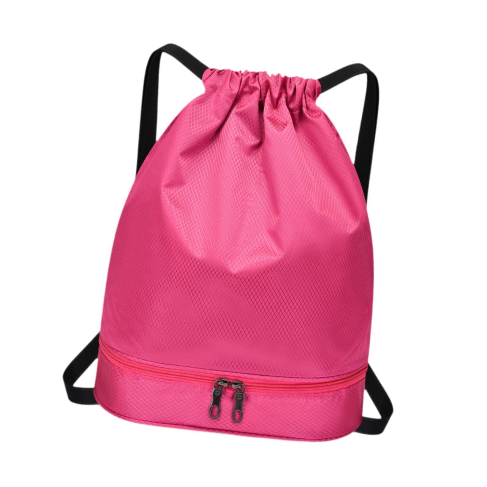 Drawstring Backpack Bag Multifunction Fitness Bag for Shopping Street Sports Rose Red