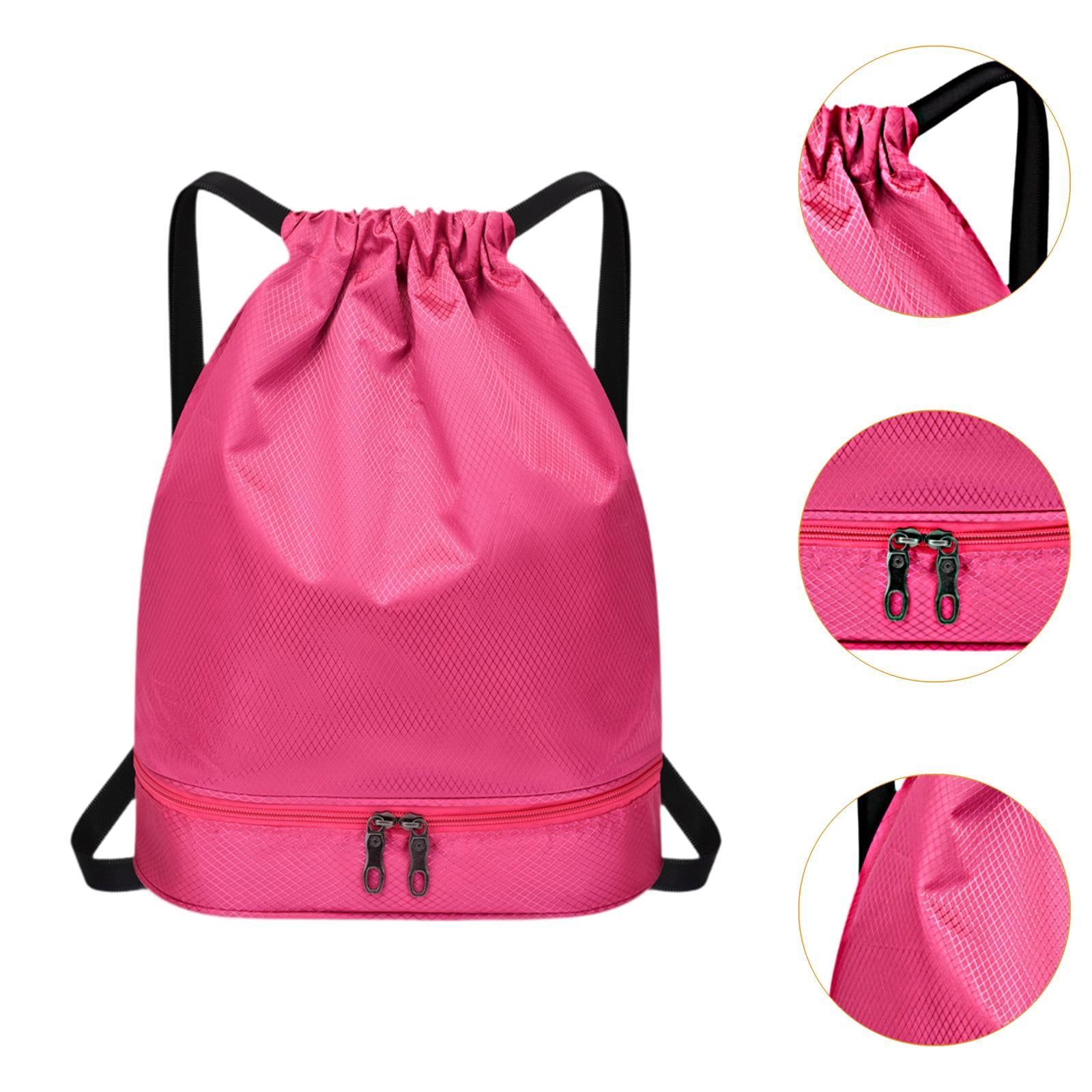 Drawstring Backpack Bag Multifunction Fitness Bag for Shopping Street Sports Rose Red