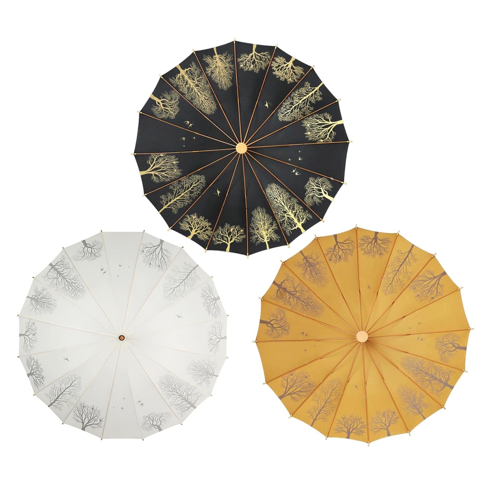 16 Ribs Stick Umbrella Water Resistant Compact Retro for Photography Wedding Black