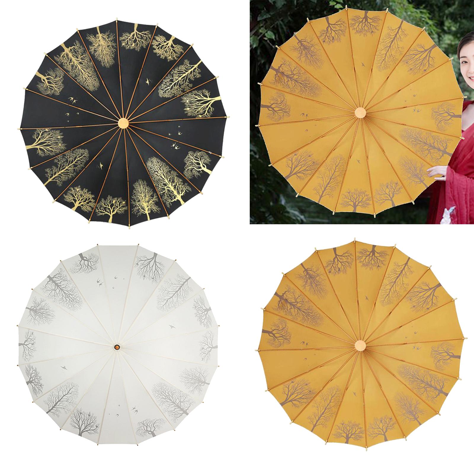 16 Ribs Stick Umbrella Water Resistant Compact Retro for Photography Wedding Black