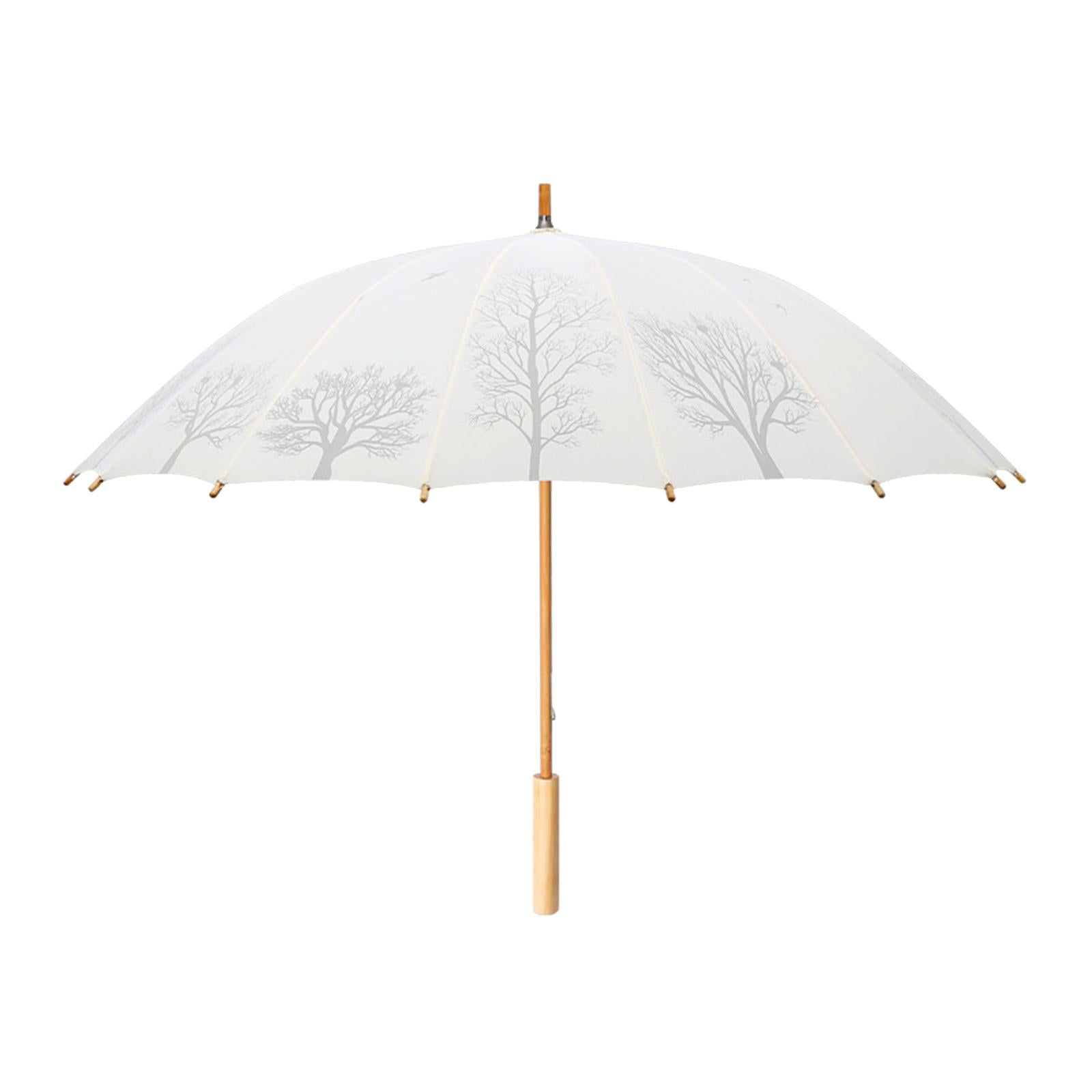 16 Ribs Stick Umbrella Water Resistant Compact Retro for Photography Wedding White