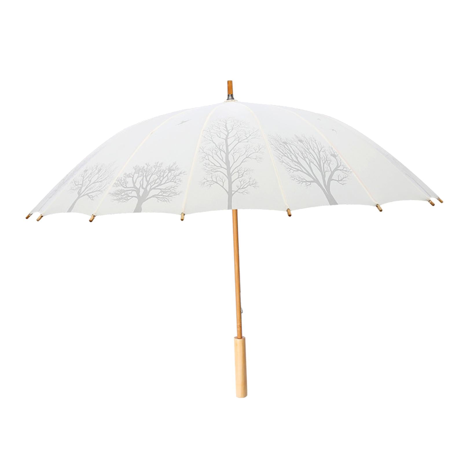 16 Ribs Stick Umbrella Water Resistant Compact Retro for Photography Wedding White