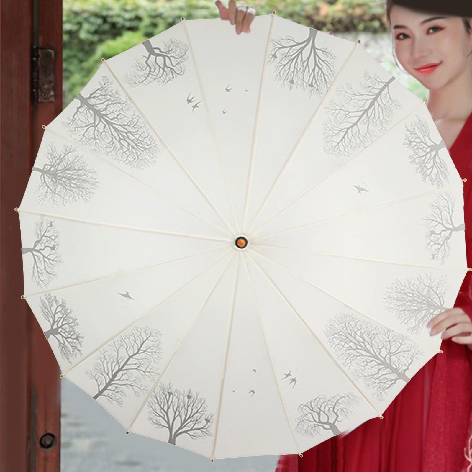 16 Ribs Stick Umbrella Water Resistant Compact Retro for Photography Wedding White
