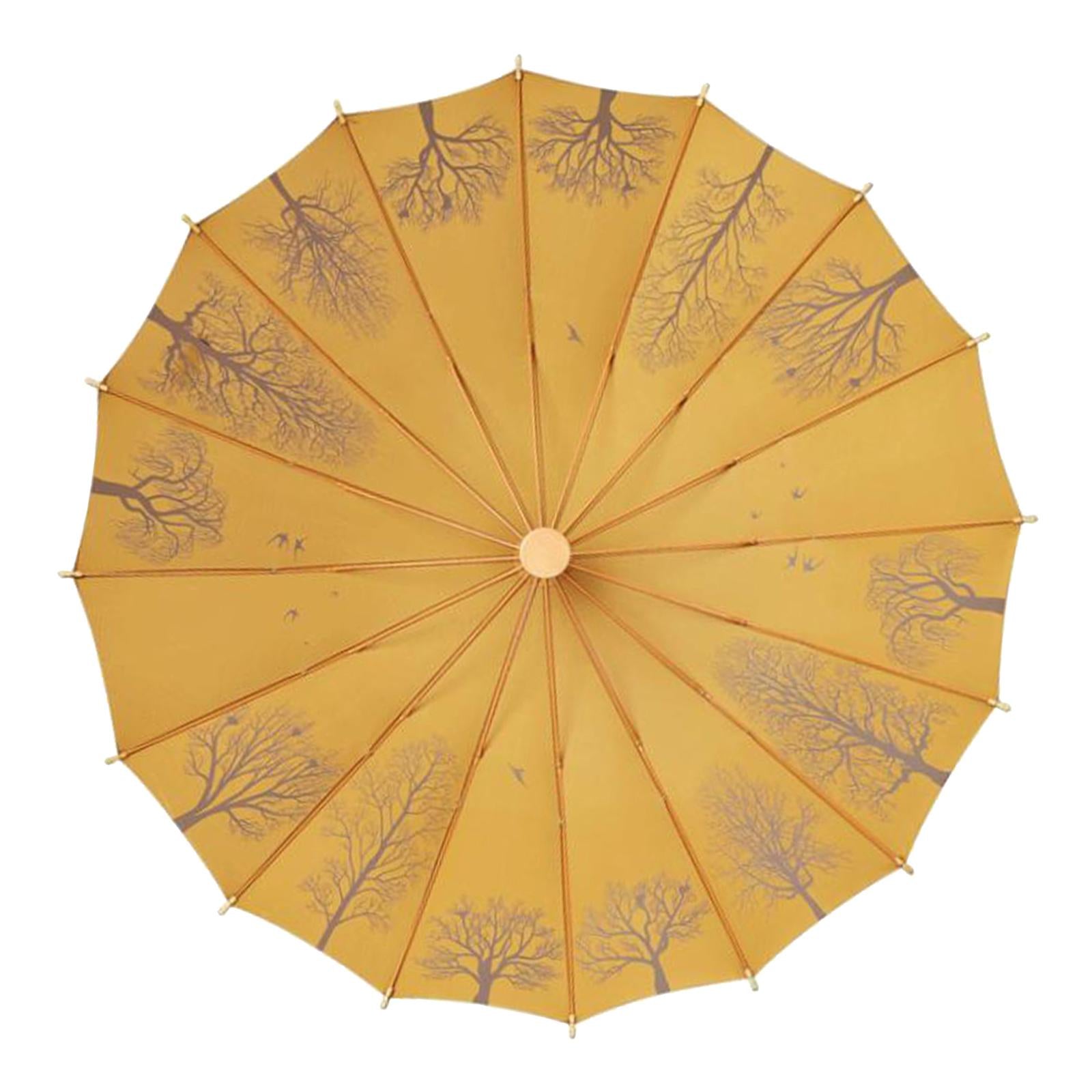 16 Ribs Stick Umbrella Water Resistant Compact Retro for Photography Wedding Yellow