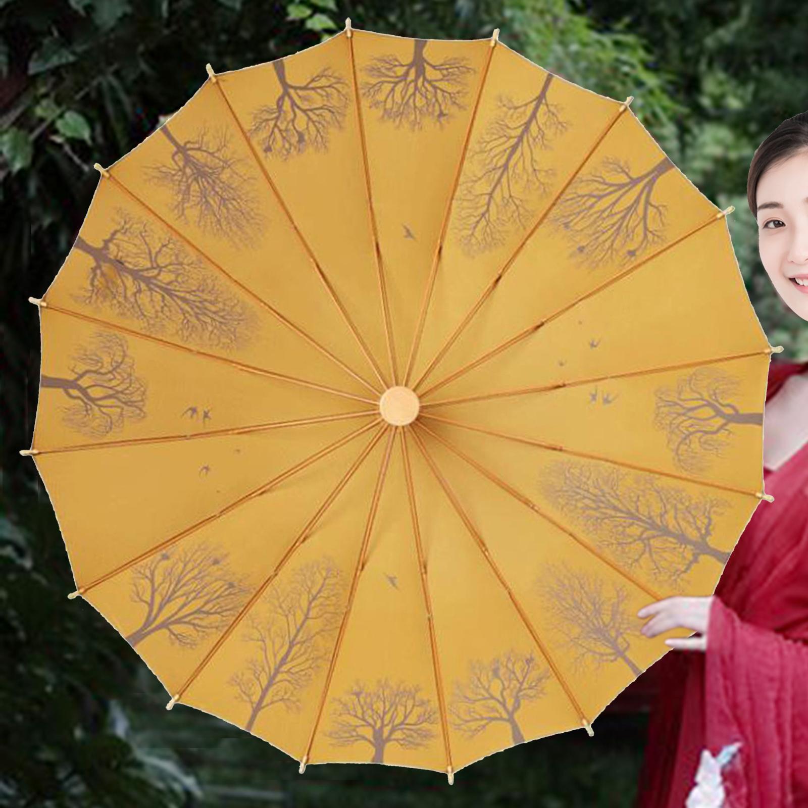 16 Ribs Stick Umbrella Water Resistant Compact Retro for Photography Wedding Yellow