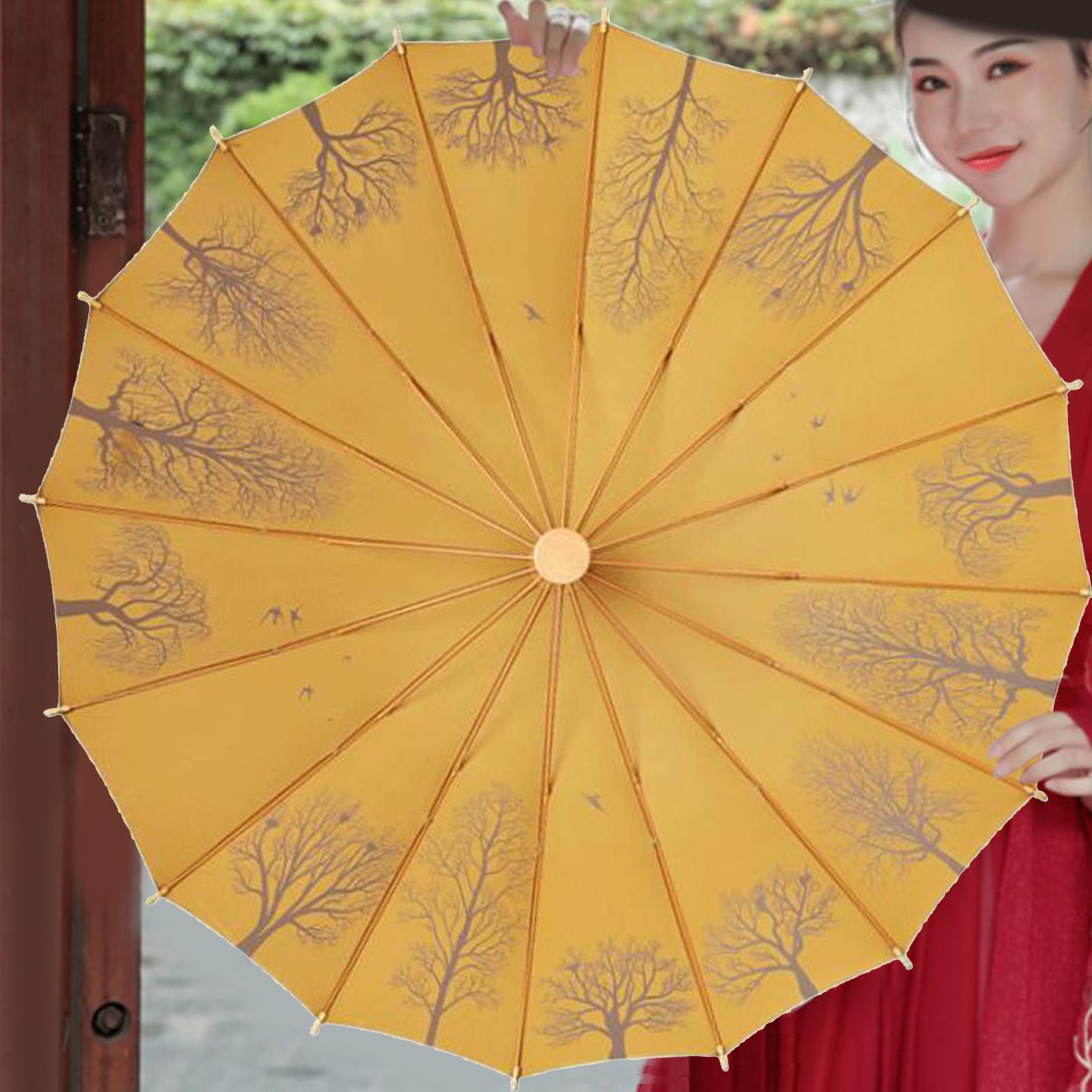 16 Ribs Stick Umbrella Water Resistant Compact Retro for Photography Wedding Yellow