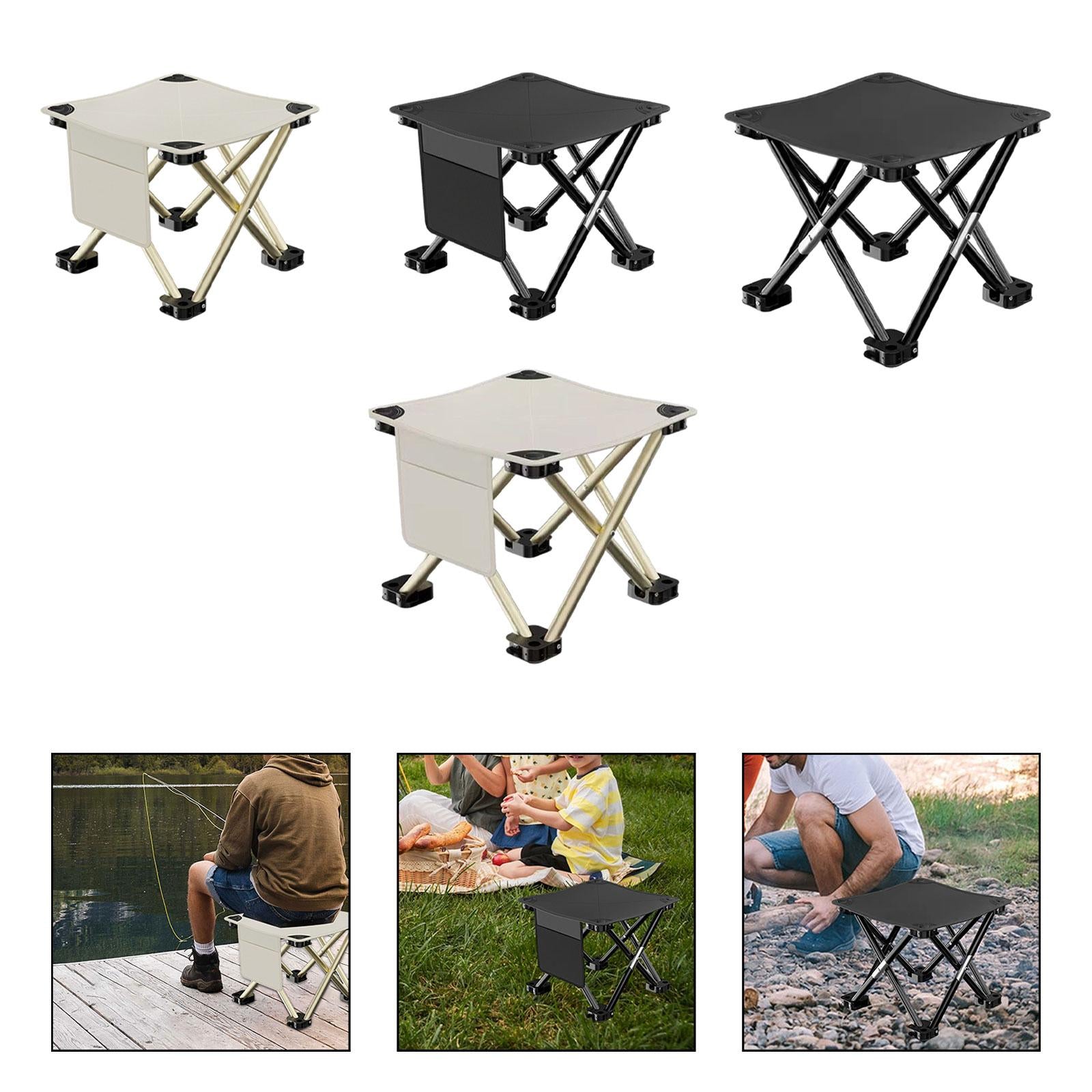 Folding Camping Stool Practical with Side Pocket for Gardening Camping Beach 28cmx28cmx23cm White