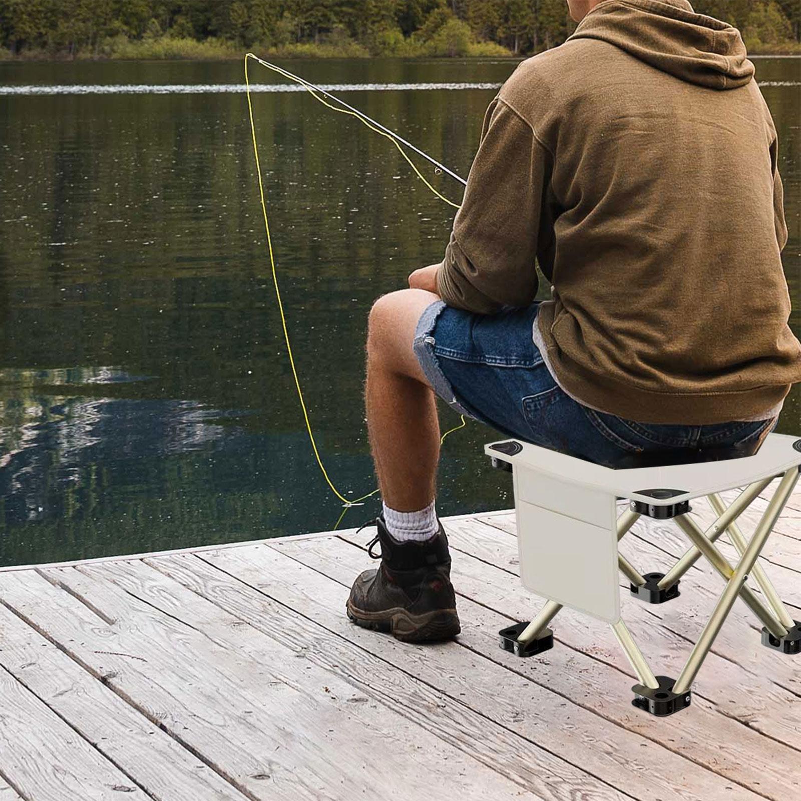 Folding Camping Stool Practical with Side Pocket for Gardening Camping Beach 33cmx33cmx32cm White
