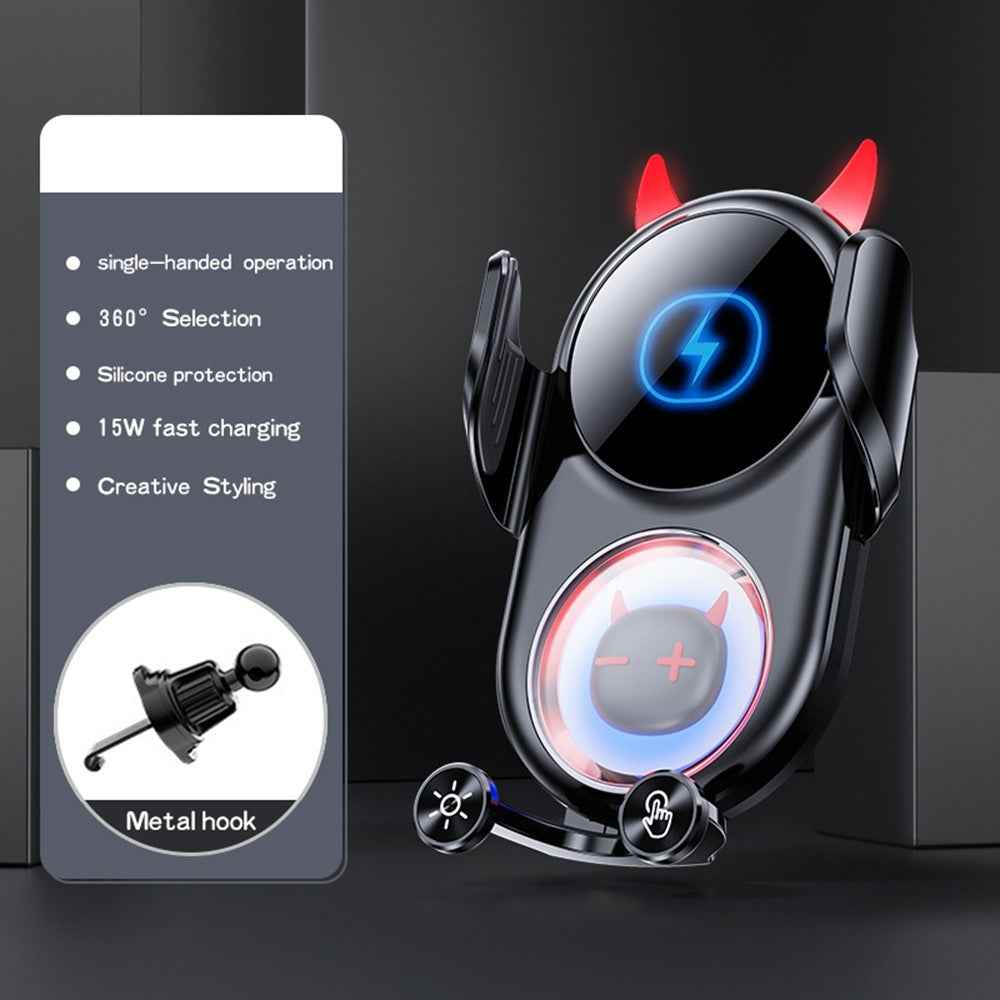 D1 15W Car Wireless Wireless Charger Devil Design Air Vent Mount Phone Holder Stand - Black