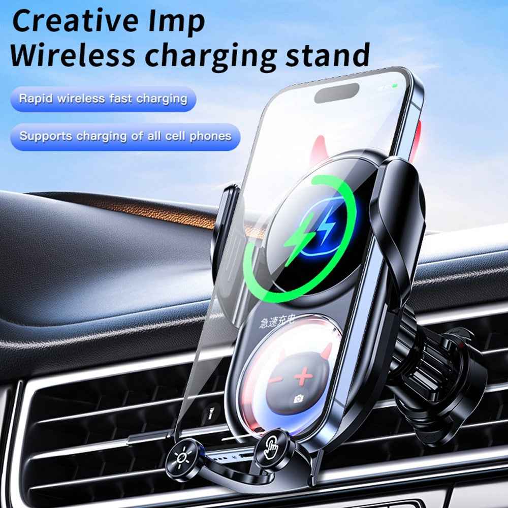 D1 15W Car Wireless Wireless Charger Devil Design Air Vent Mount Phone Holder Stand - Black