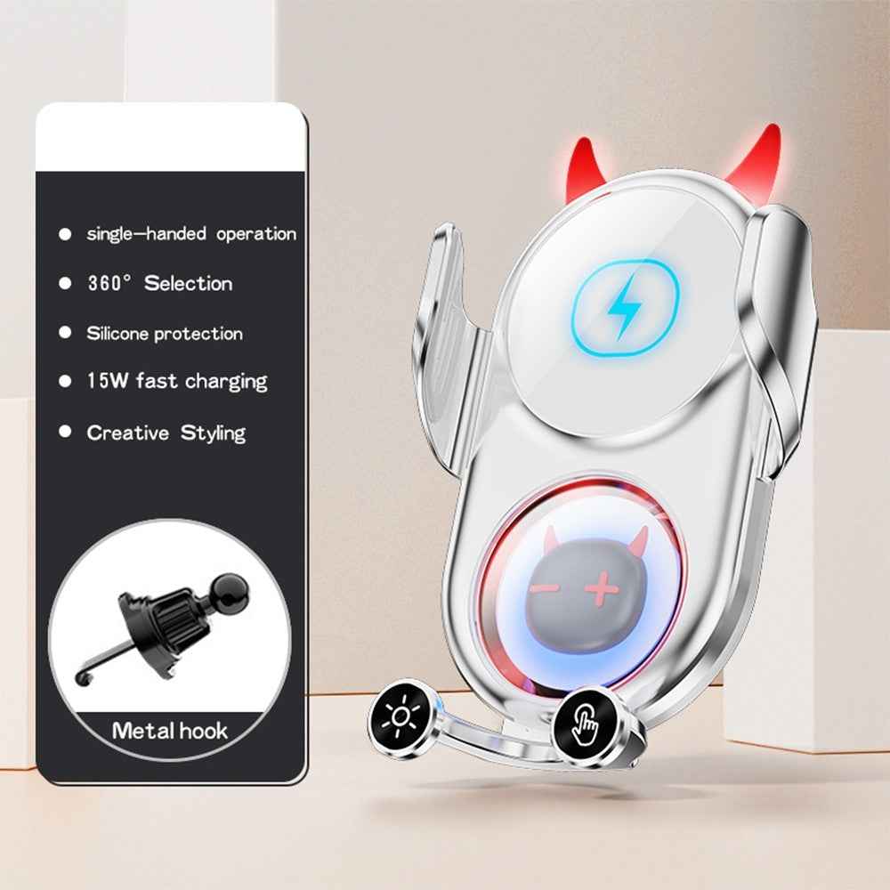 D1 15W Car Wireless Wireless Charger Devil Design Air Vent Mount Phone Holder Stand - White