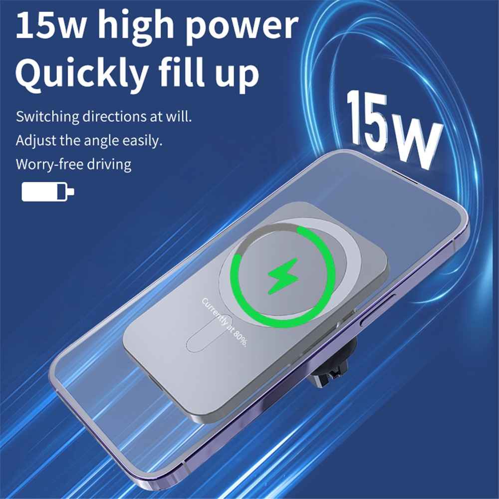 C16 Compatible with MagSafe Car Air Vent Mount Wireless Charger 360 Degree Rotatable 15W Fast Charger - Black