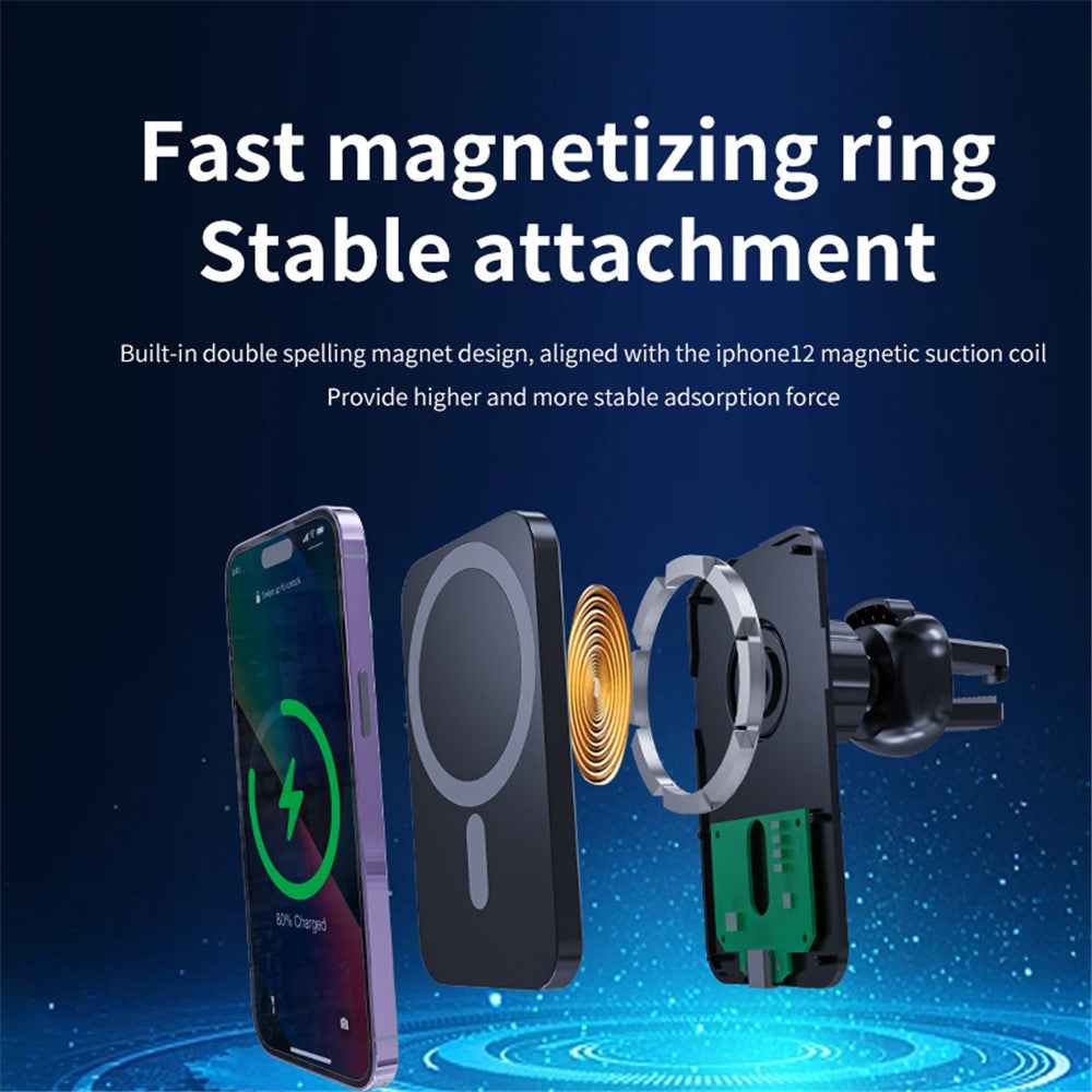 C16 Compatible with MagSafe Car Air Vent Mount Wireless Charger 360 Degree Rotatable 15W Fast Charger - Black