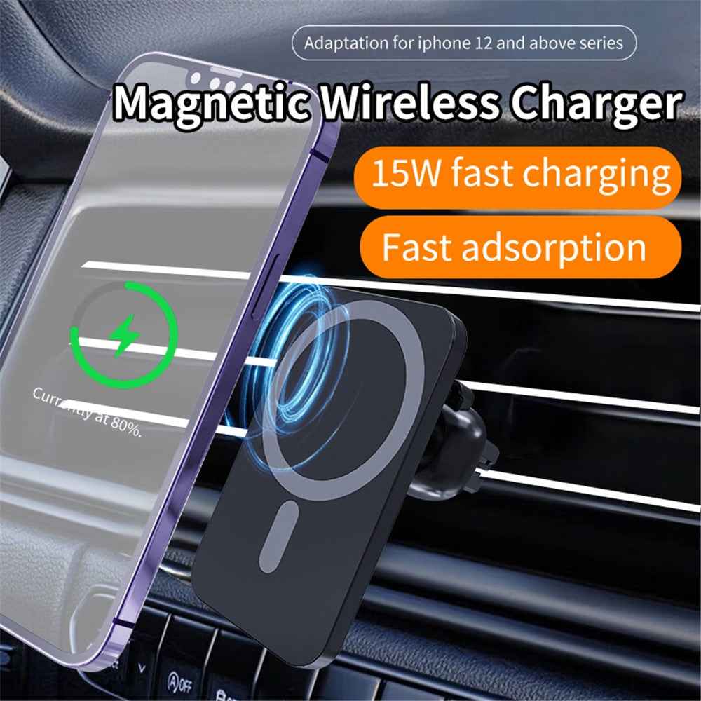 C16 Compatible with MagSafe Car Air Vent Mount Wireless Charger 360 Degree Rotatable 15W Fast Charger - White