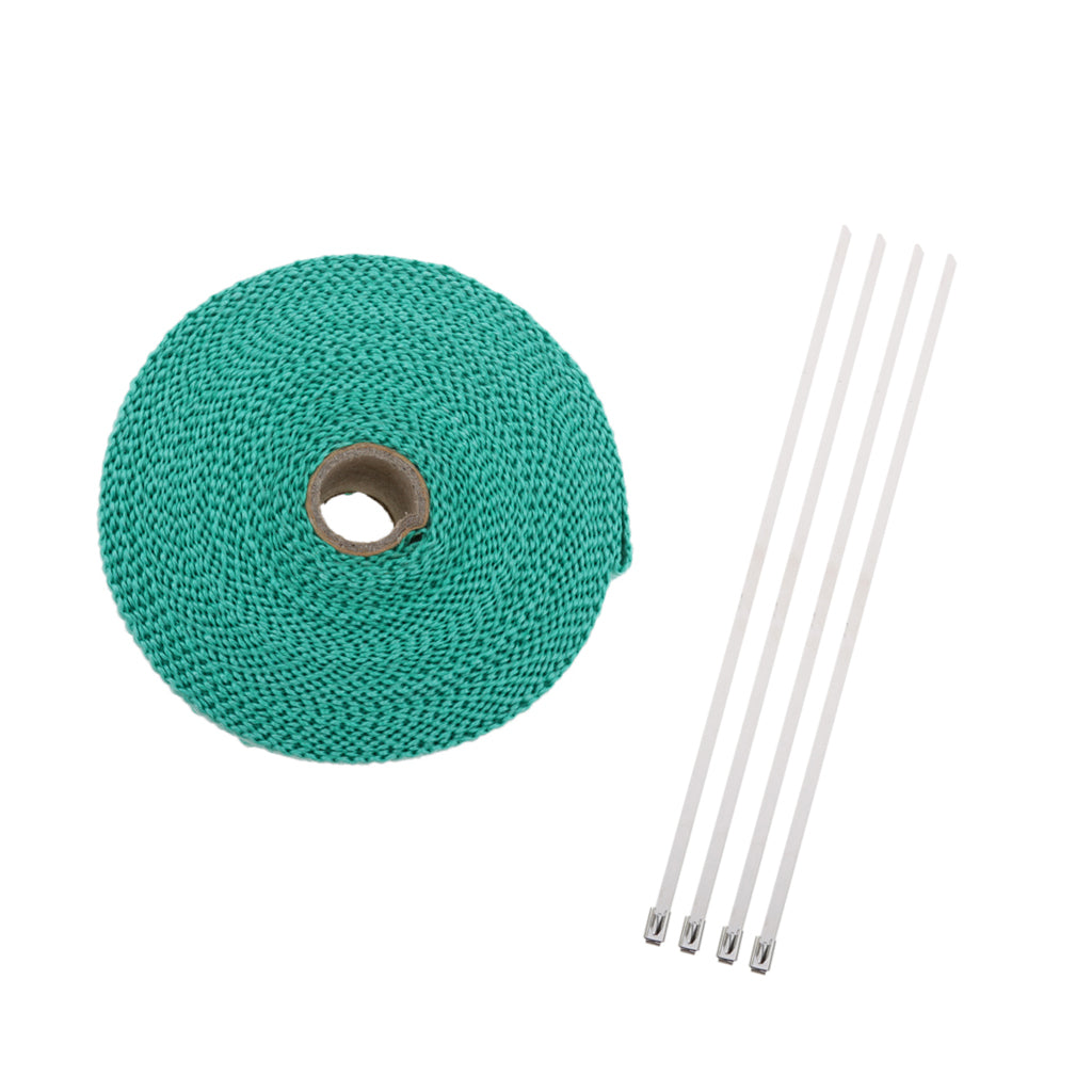 2 32Ft Fiberglass Manifold Header Exhaust Heat Tape Wrap Ties Green"