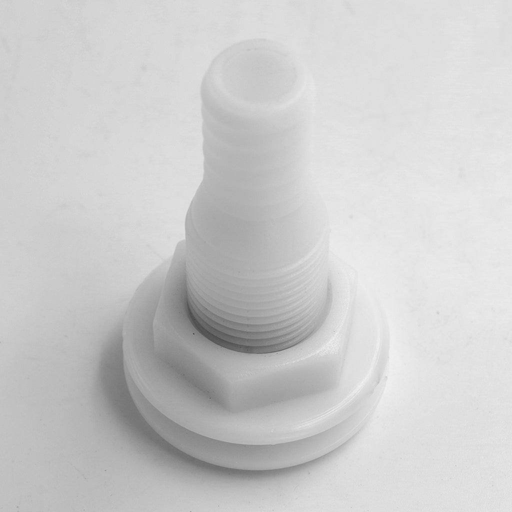 White Plastic Thru-Hull Bilge Pump and Aerator Hose Fitting for 3/4 Hose"