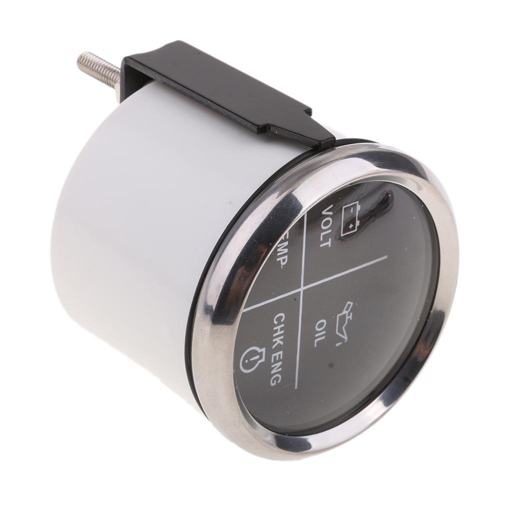 52mm 2 4 LED Alarm Gauge VOLT OIL TEMP CHK ENG Indicator Black Chrome"