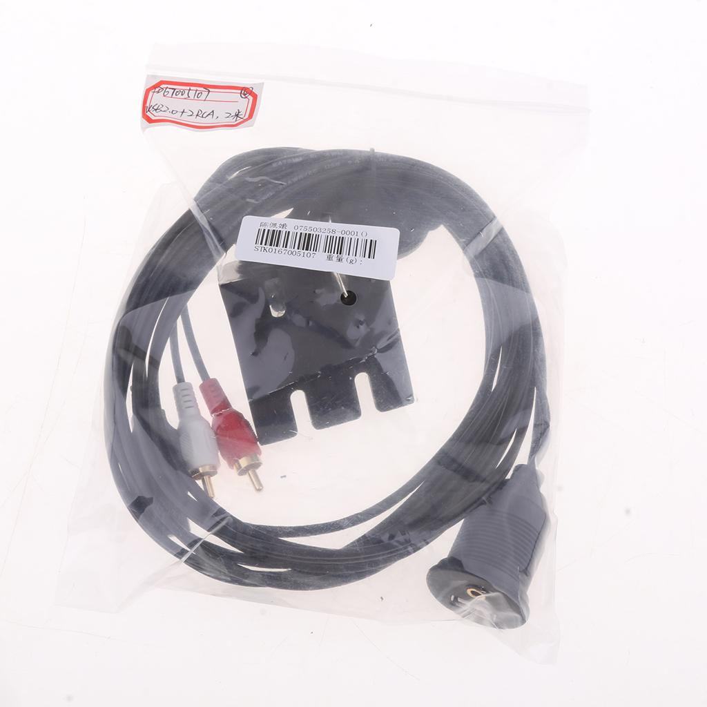 2 RCA 3.5mm AUX USB 2.0 Extension Male to Female Flush Mount Cable 2 Meter