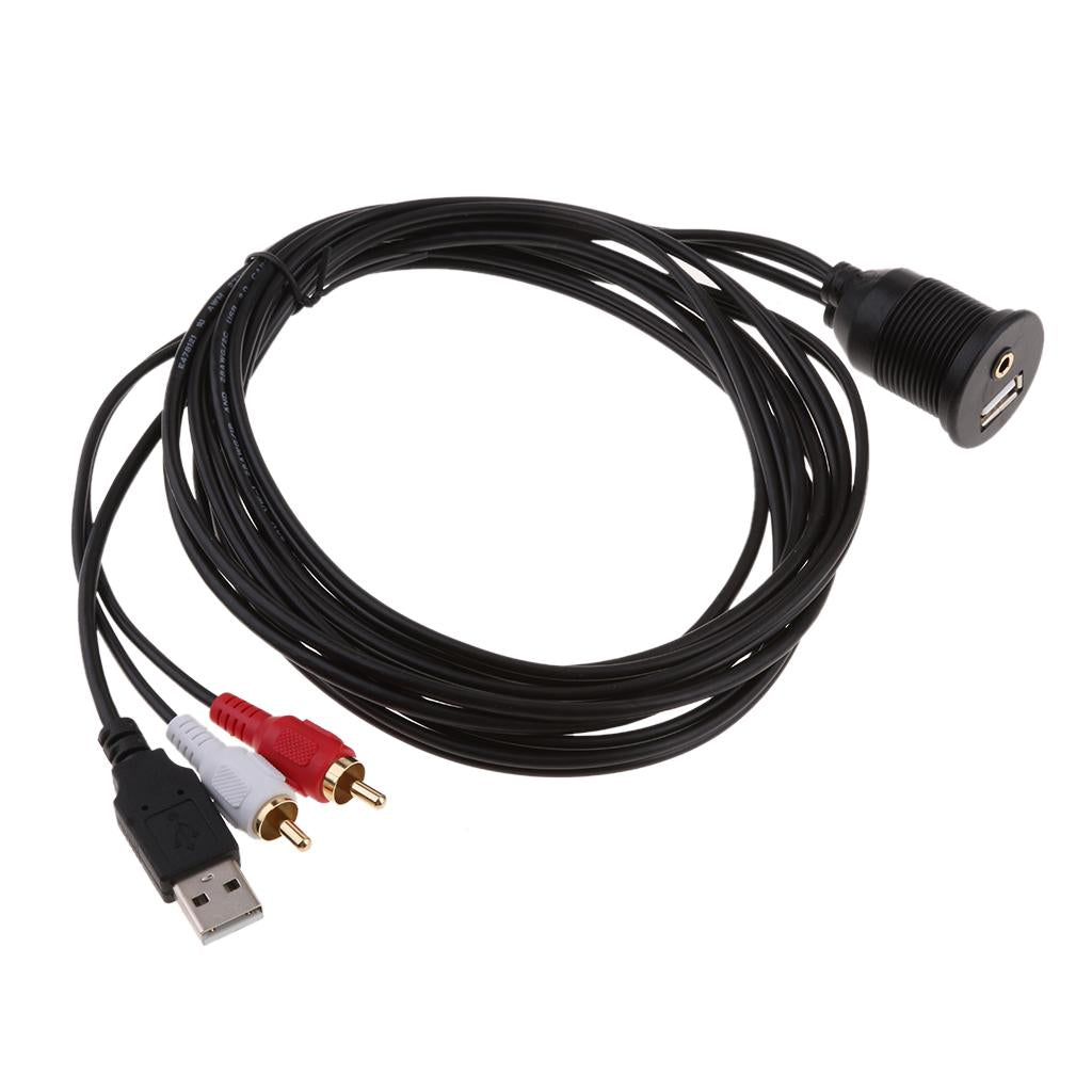 2 RCA 3.5mm AUX USB 2.0 Extension Male to Female Flush Mount Cable 2 Meter