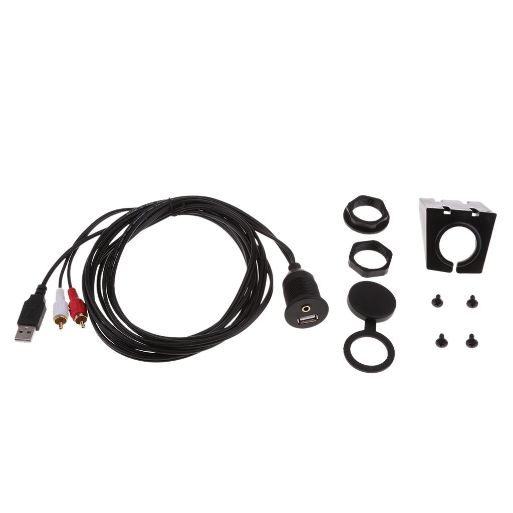 2 RCA 3.5mm AUX USB 2.0 Extension Male to Female Flush Mount Cable 2 Meter