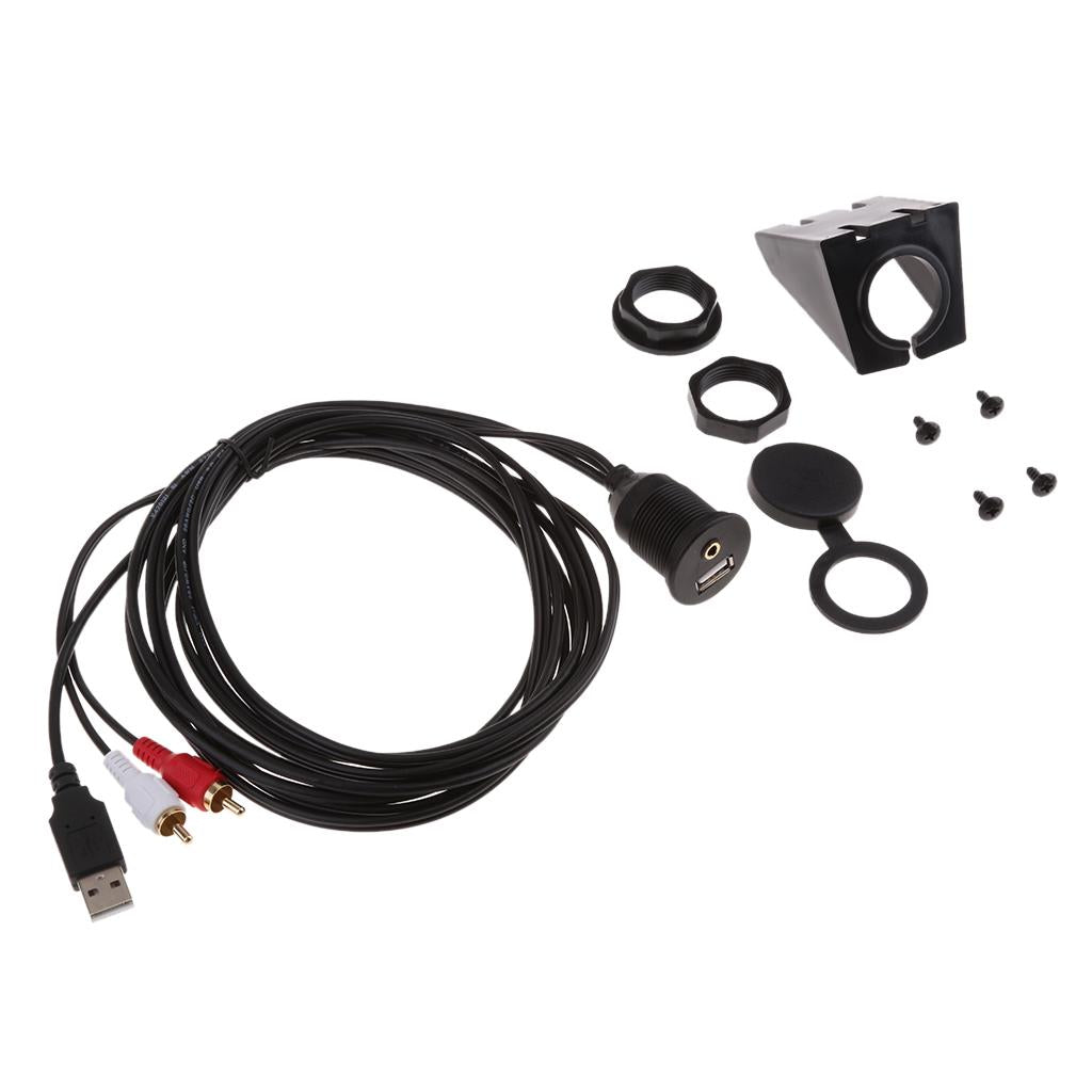 2 RCA 3.5mm AUX USB 2.0 Extension Male to Female Flush Mount Cable 2 Meter