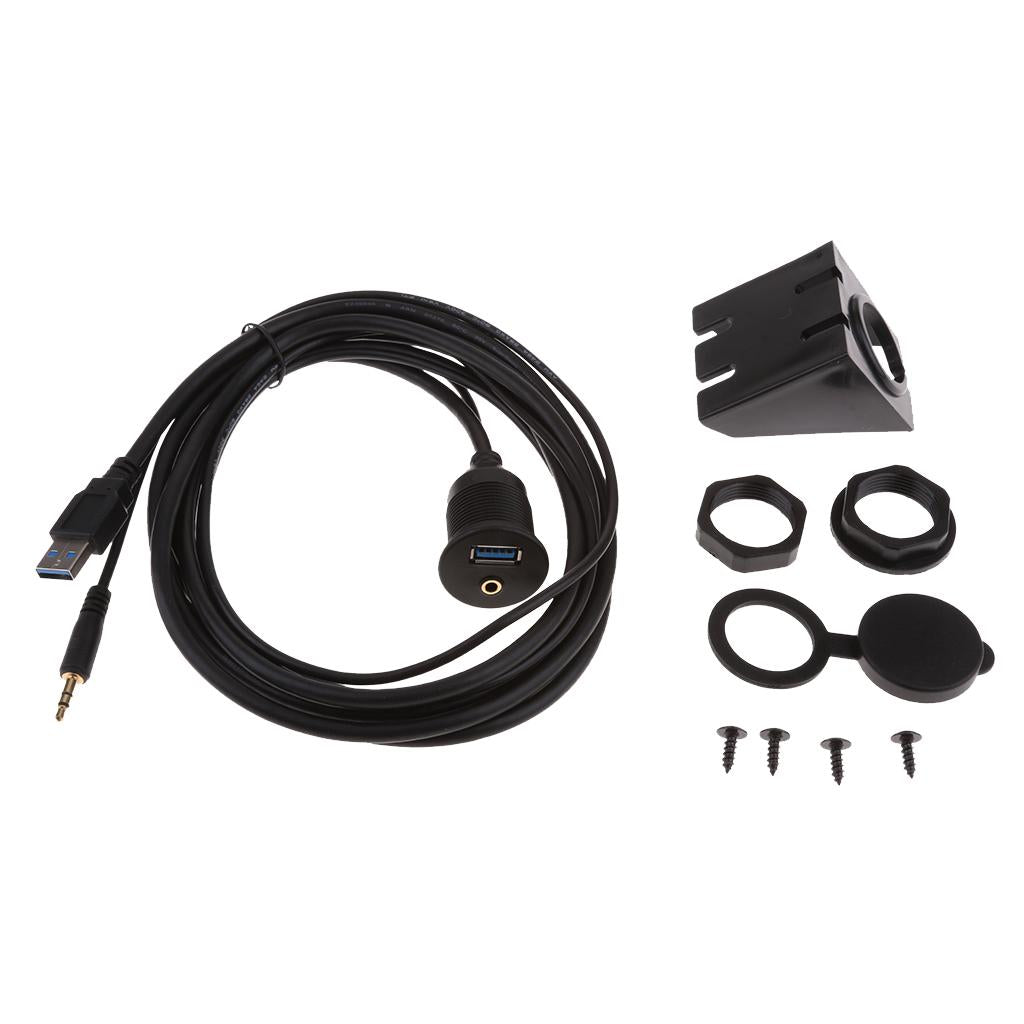 USB 3.0 & 3.5mm AUX Extention Flush Mount Cable for Car Boat Motor 2 Meter
