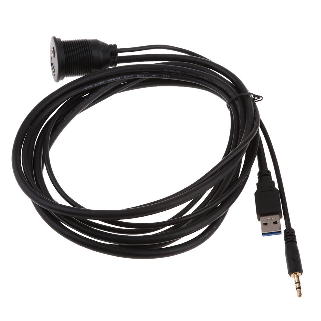 USB 3.0 & 3.5mm AUX Extention Flush Mount Cable for Car Boat Motor 2 Meter