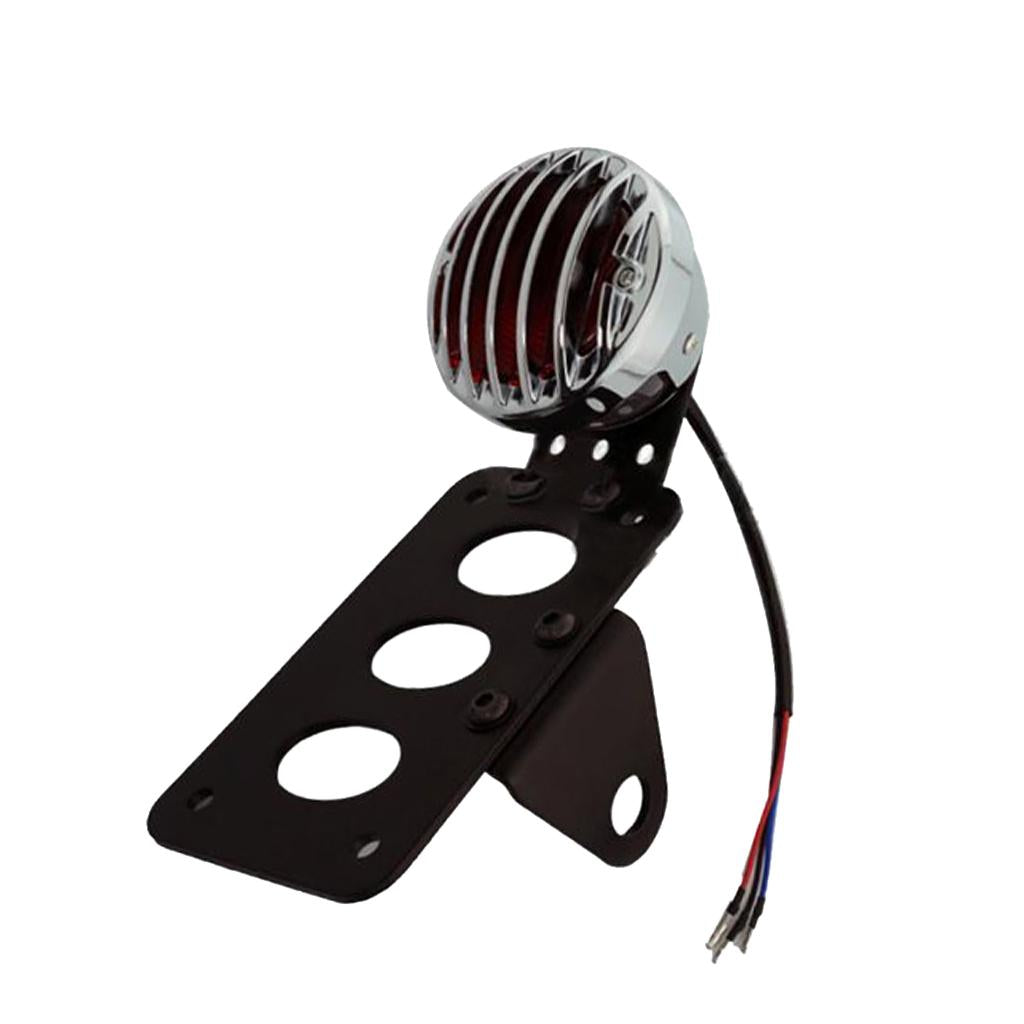 12V Motorcycle Rear License Plate Bracket Taillight for Harley Honda Silver