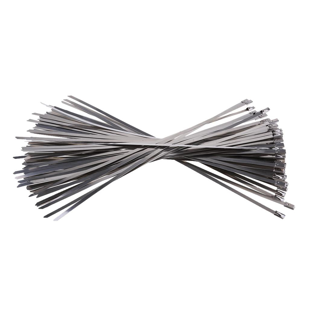 100Pcs 11.8 inch Stainless Steel Exhaust Wrap Coated Locking Cable Zip Ties