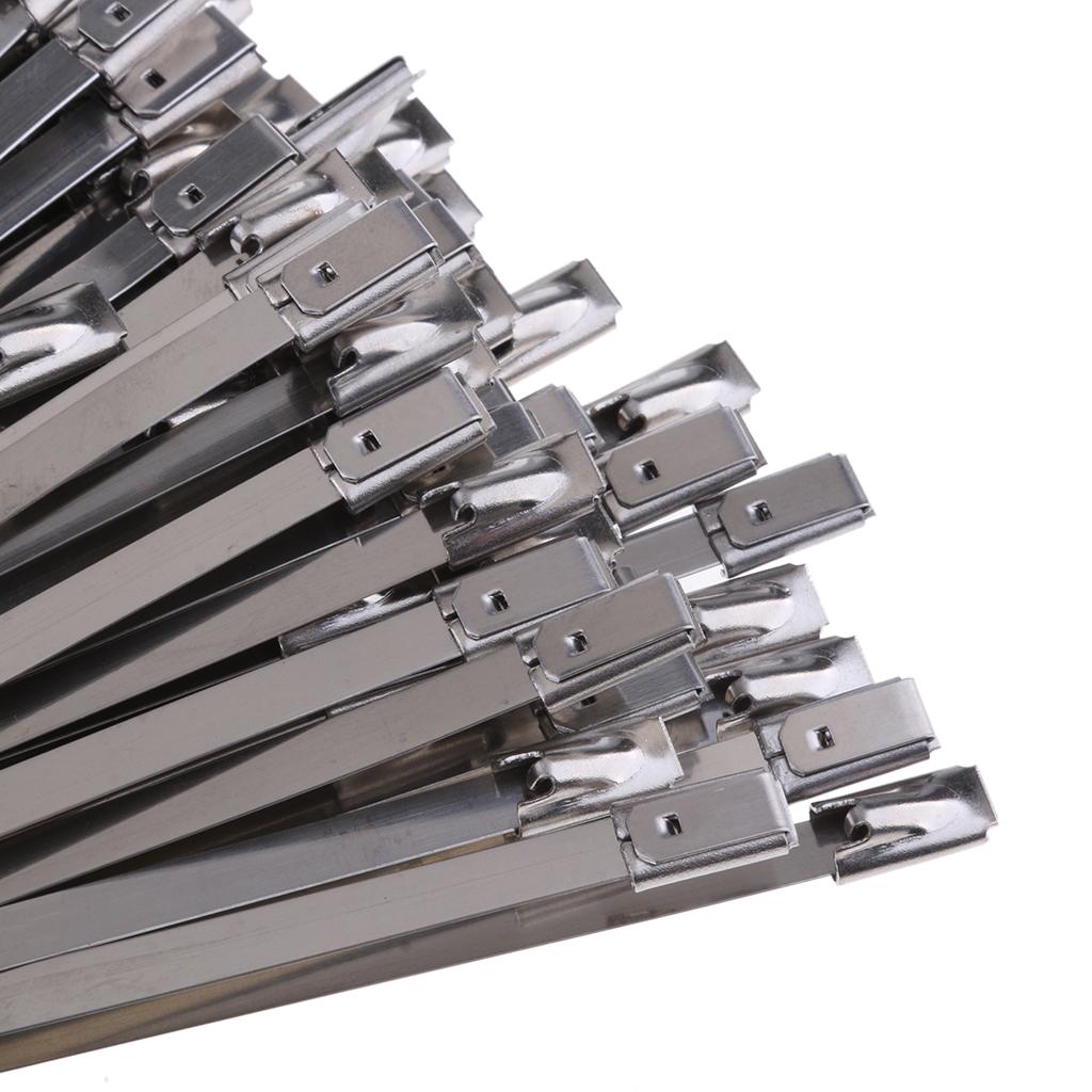 100Pcs 11.8 inch Stainless Steel Exhaust Wrap Coated Locking Cable Zip Ties
