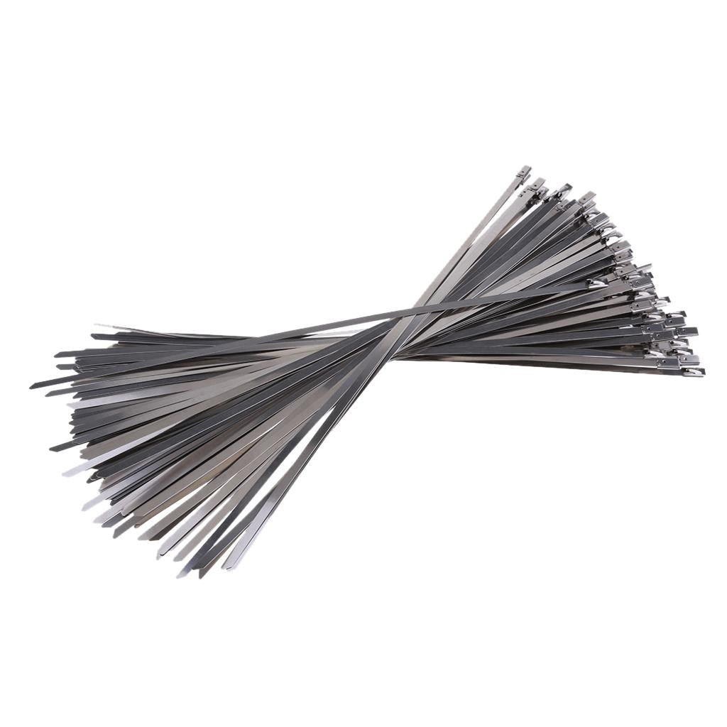 100Pcs 11.8 inch Stainless Steel Exhaust Wrap Coated Locking Cable Zip Ties