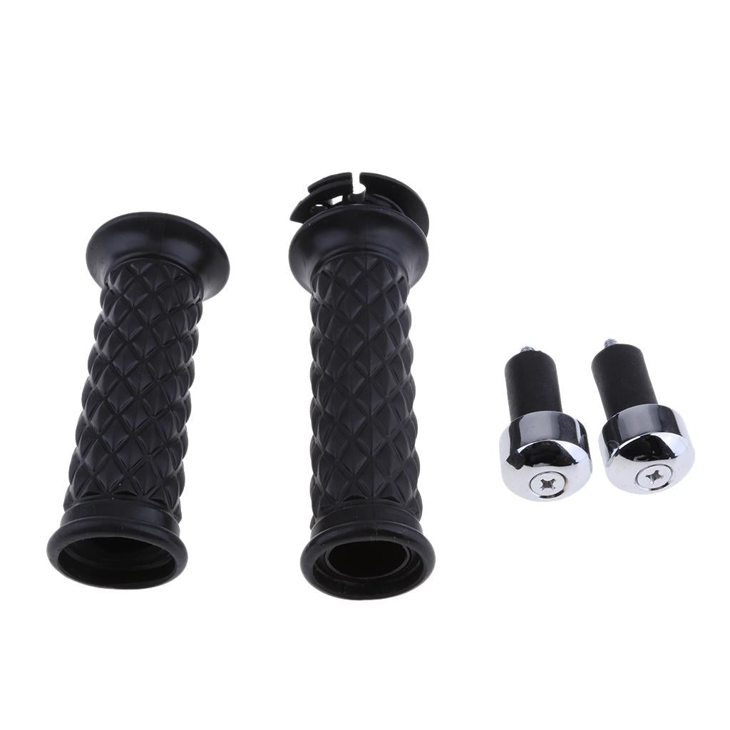 7/8'' 22mm Motorcycle Handlebar Diamond Throttle Grips for Bar End black
