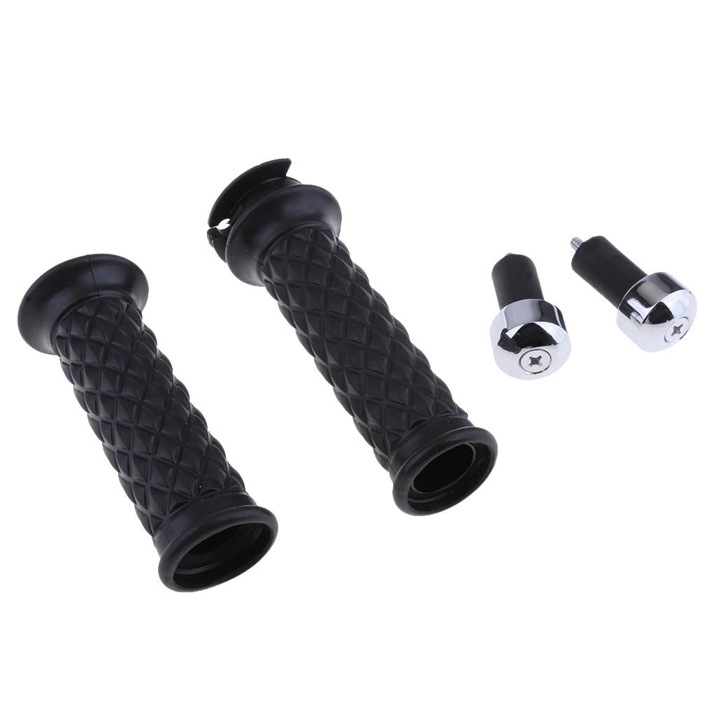 7/8'' 22mm Motorcycle Handlebar Diamond Throttle Grips for Bar End black