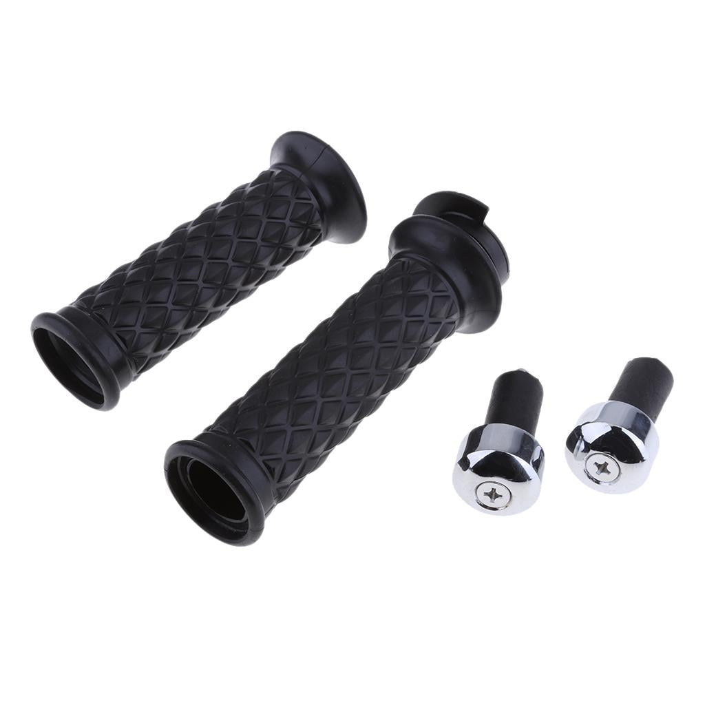 7/8'' 22mm Motorcycle Handlebar Diamond Throttle Grips for Bar End black