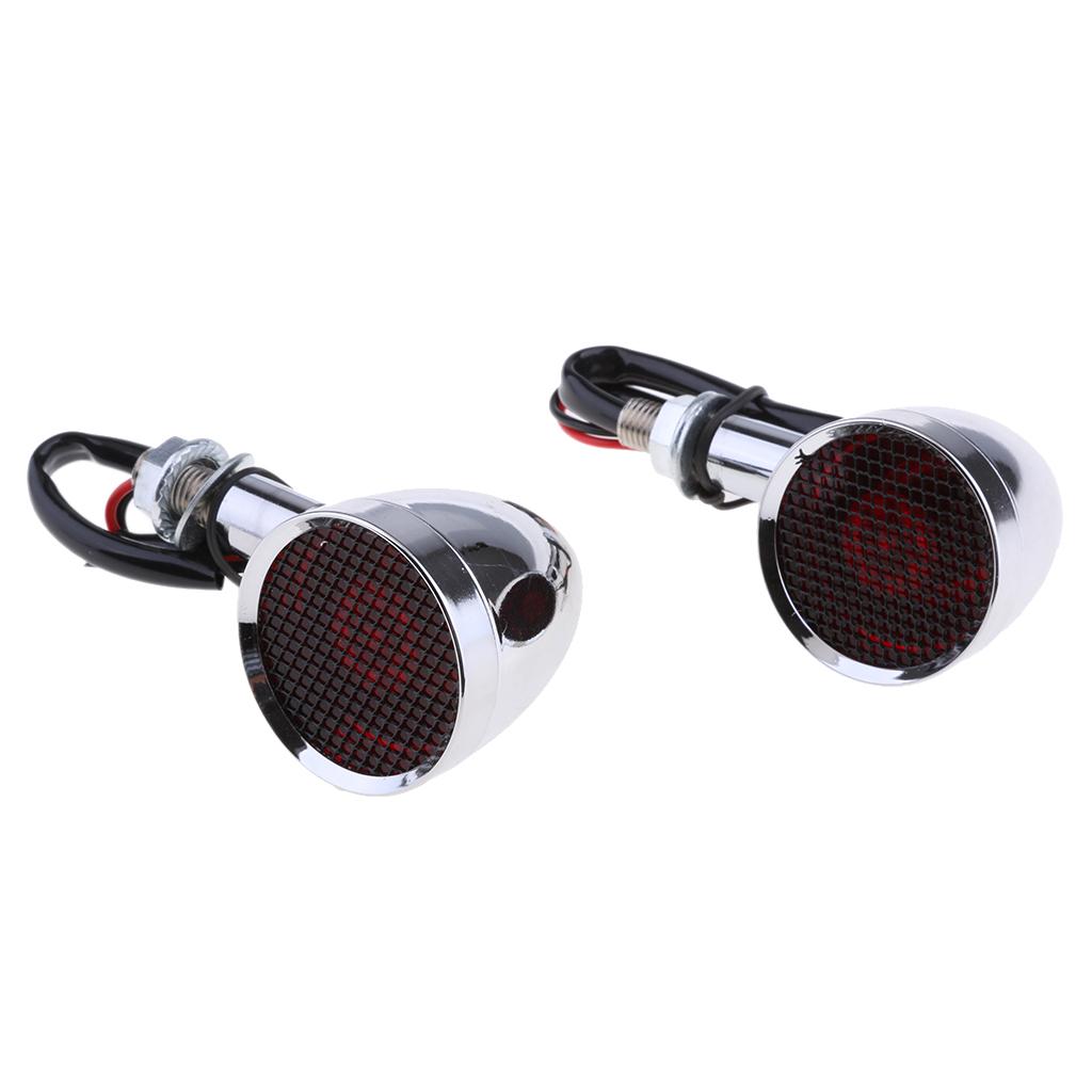 1 Pair Motorcycle Retro LED Turn Signal Indicators Light Silver Red